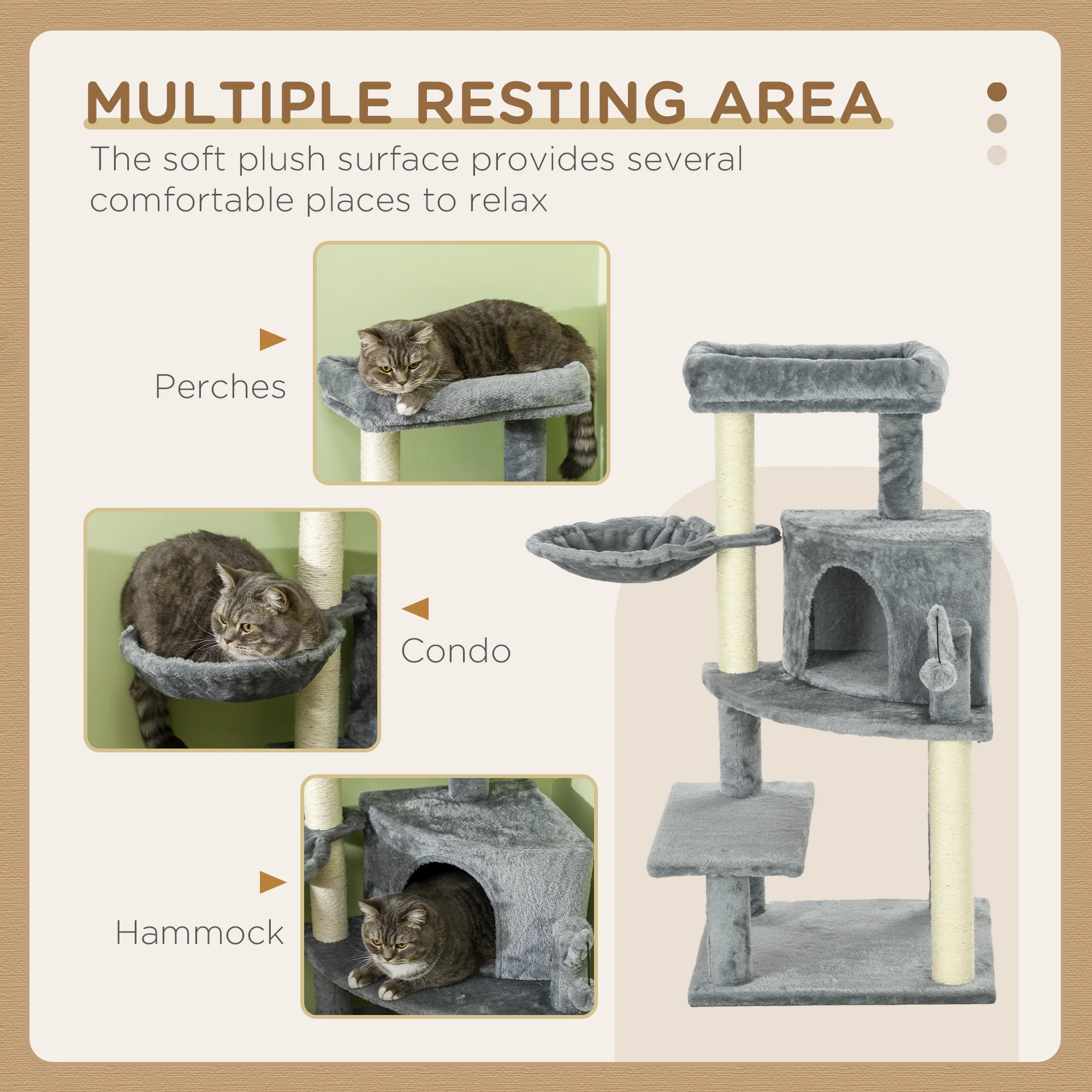 PawHut Cat Tree Tower Climbing  Activity Centre with Sisal Scratching Post Grey - Image 4