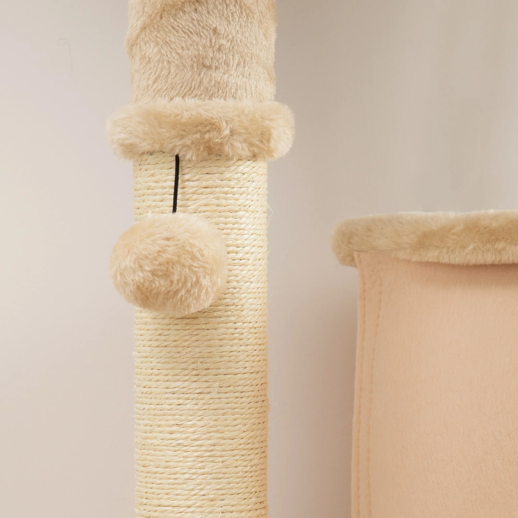 PawHut Cat Tree Tower Scratching Post Bed House, 132cm, Beige - Image 9