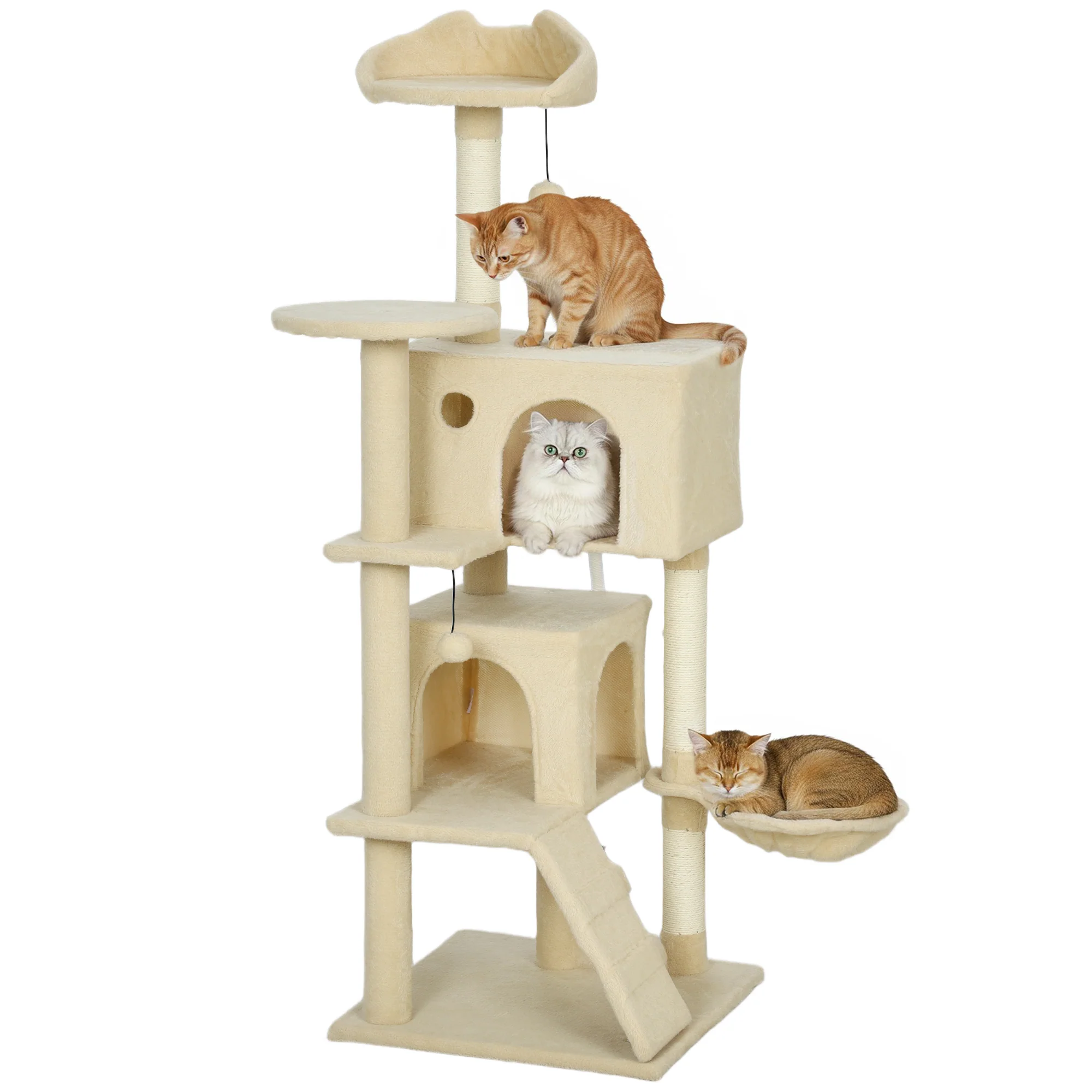 PawHut Cat Tree Tower With Sisal Scratching Posts, Condos, Beige