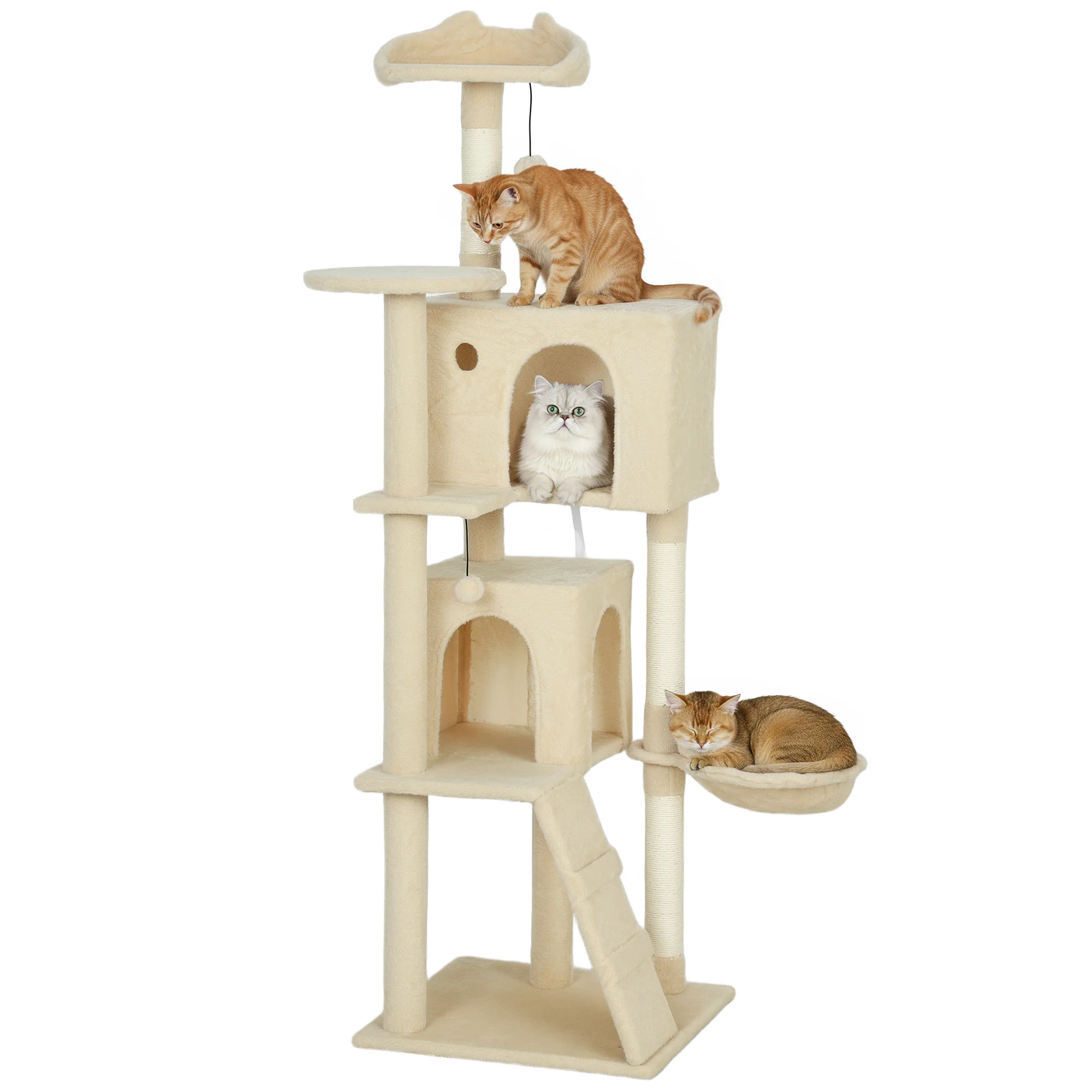 PawHut Cat Tree Tower With Sisal Scratching Posts, Condos, Beige - Image 10