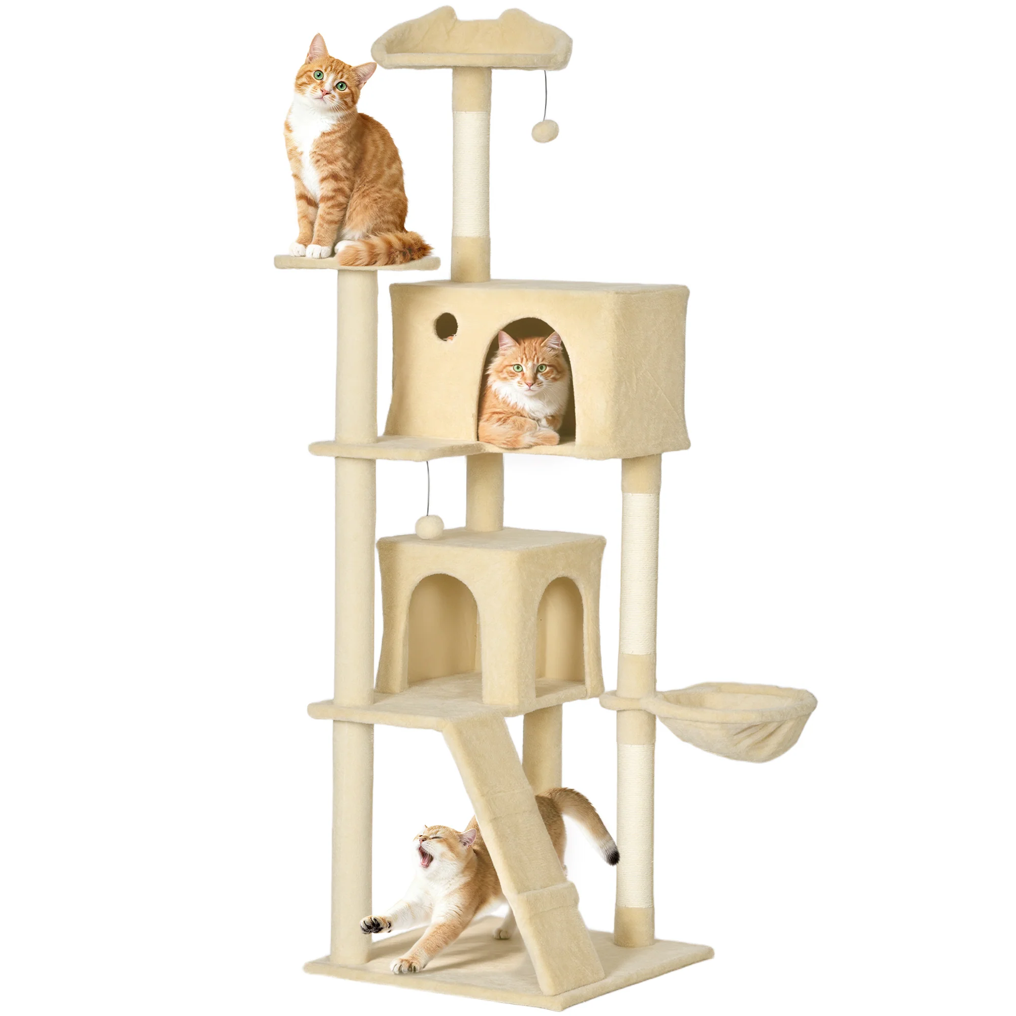 PawHut Cat Tree Tower With Sisal Scratching Posts, Condos, Beige - Image 19