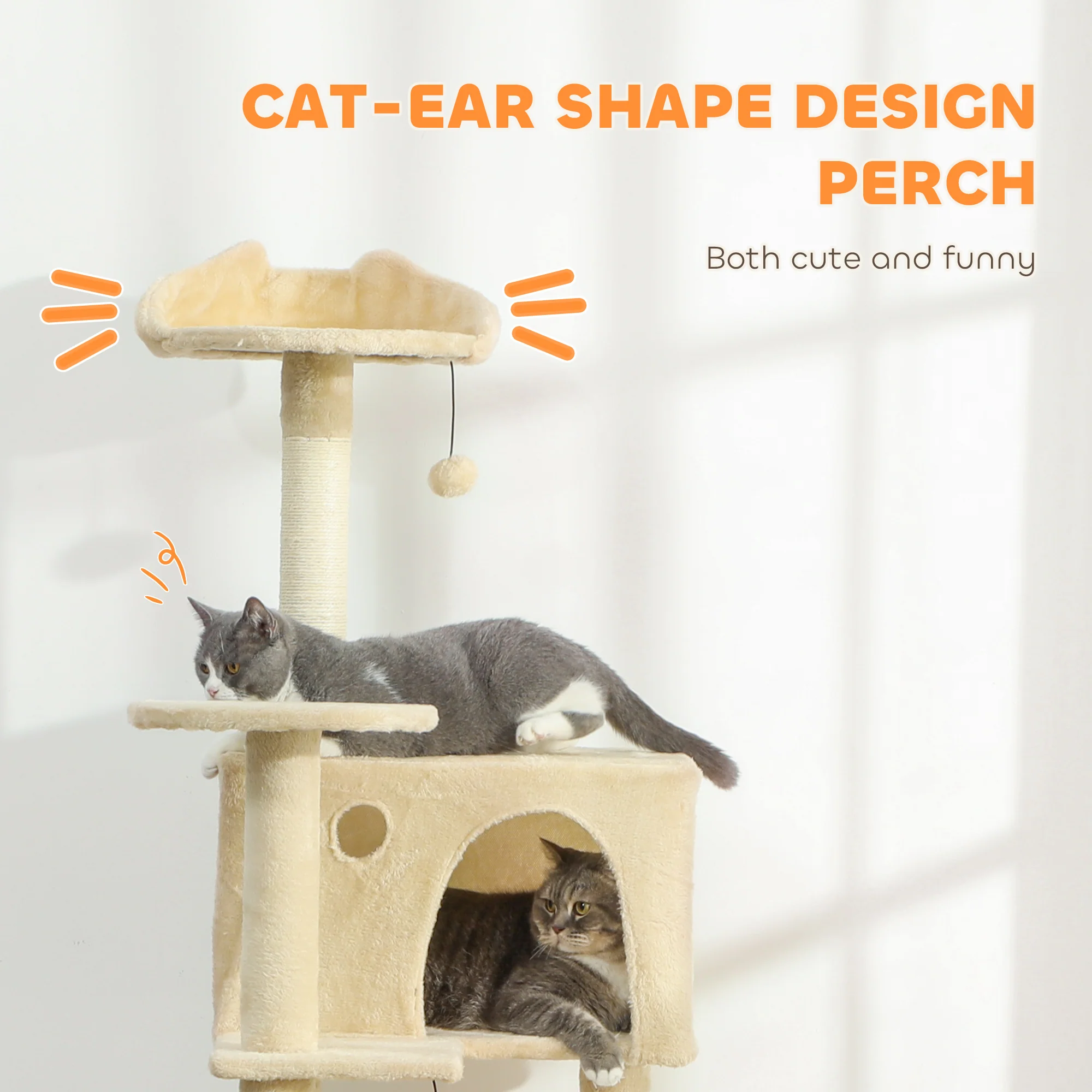 PawHut Cat Tree Tower With Sisal Scratching Posts, Condos, Beige - Image 22