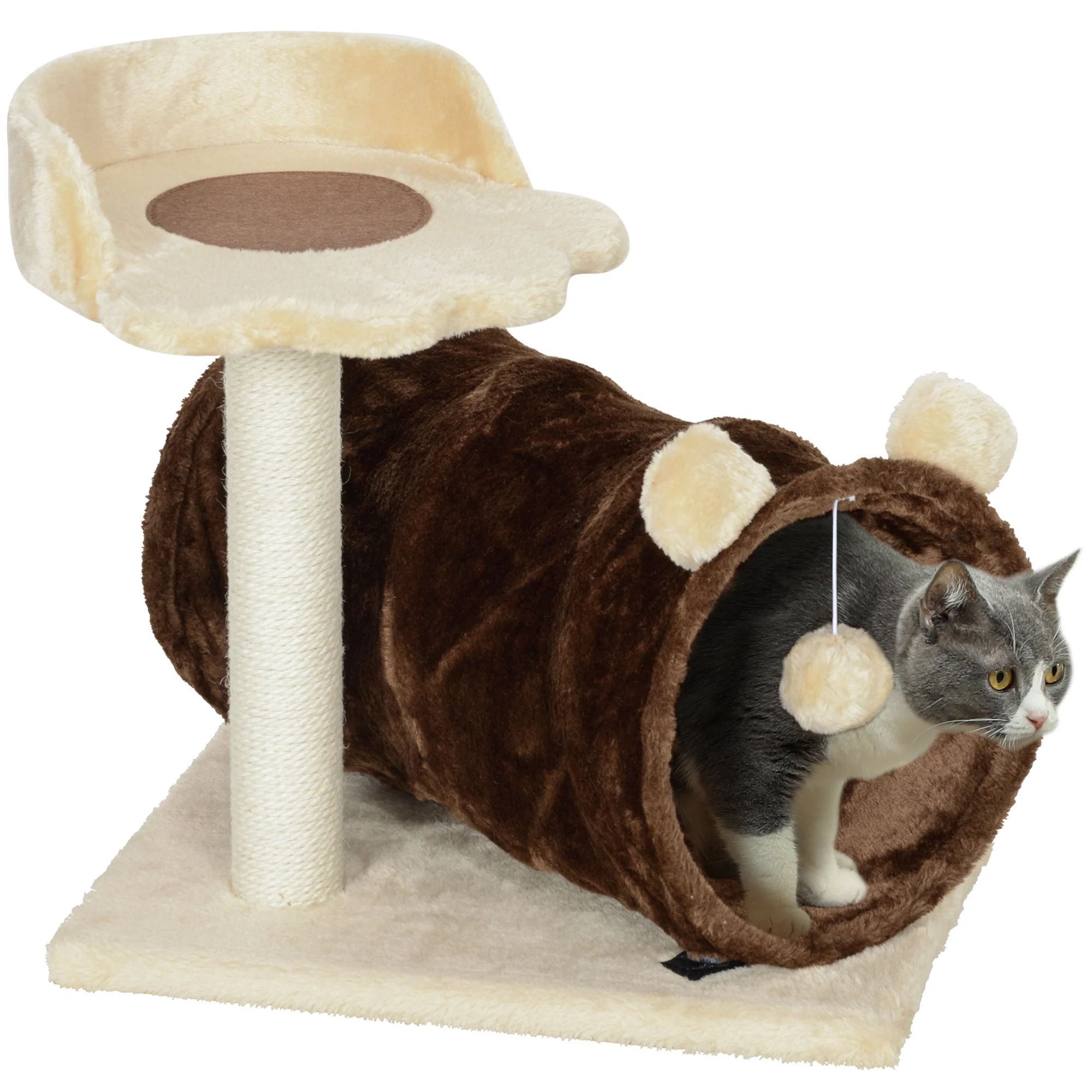 PawHut Cat Tree W/ Scratching Post, Bed, Cat Tunnel, Toy Ball