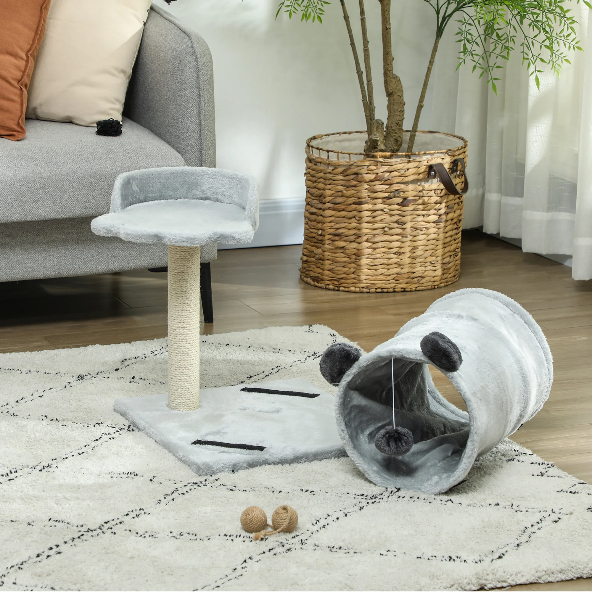 PawHut Cat Tree W/ Scratching Post, Bed, Cat Tunnel, Toy Ball - Image 16