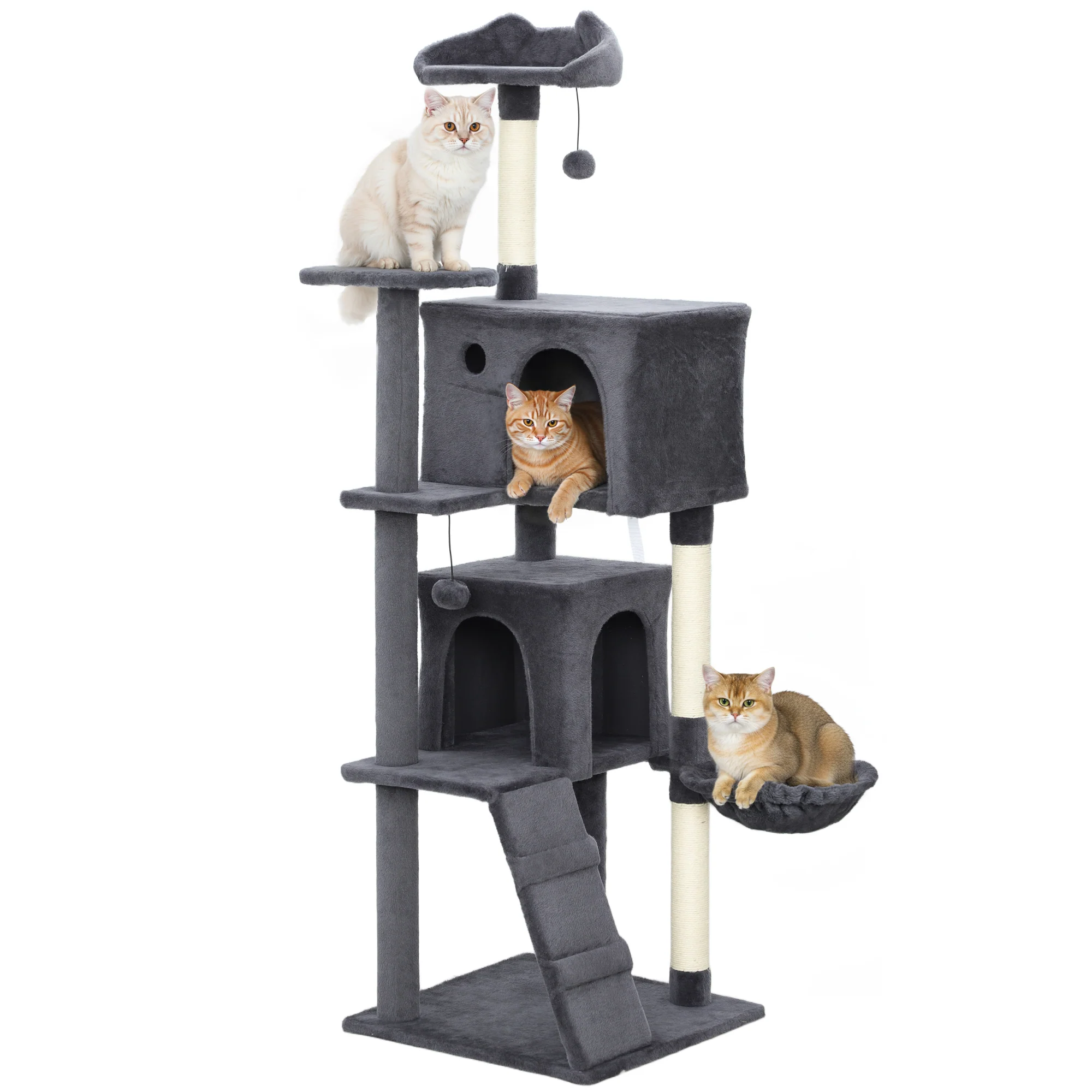 PawHut Cat Tree With Sisal Scratching Posts, Cat Houses, Dark Grey - Image 10