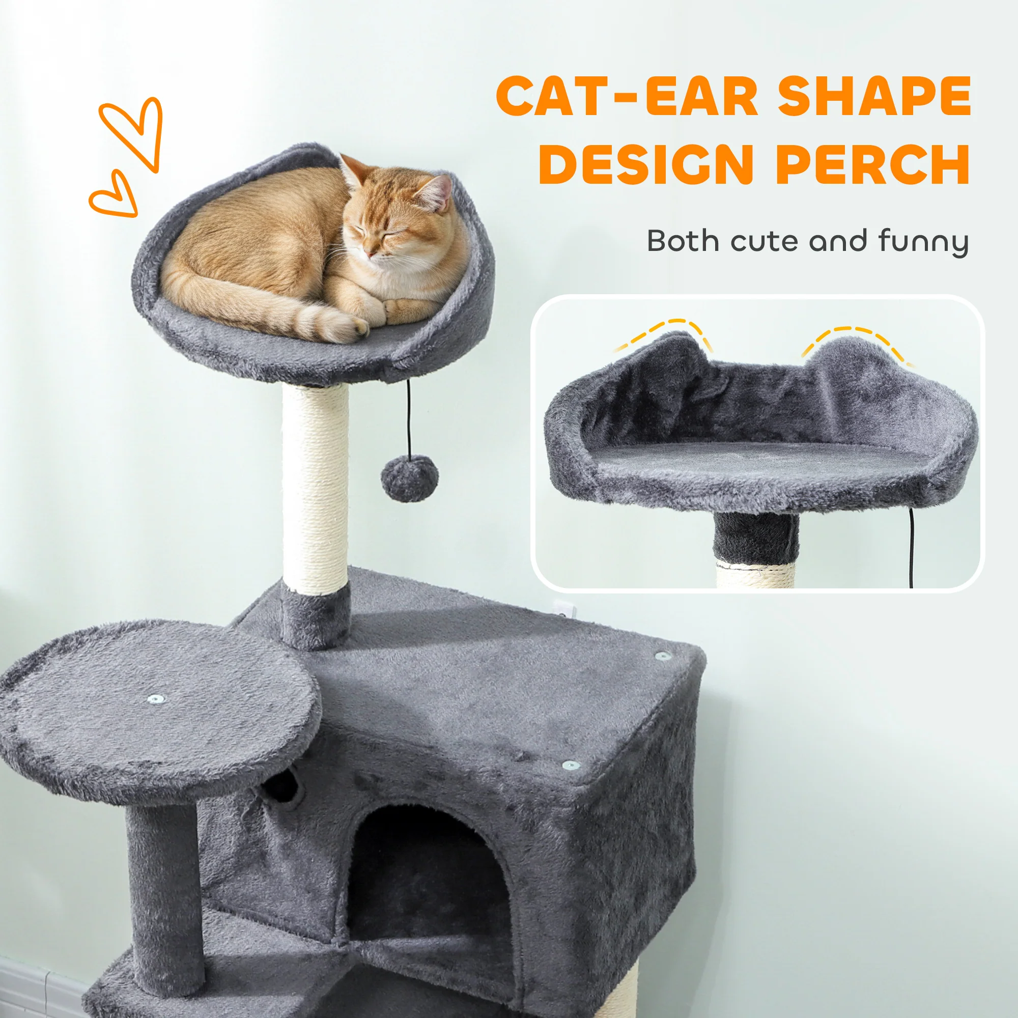 PawHut Cat Tree With Sisal Scratching Posts, Cat Houses, Dark Grey - Image 13