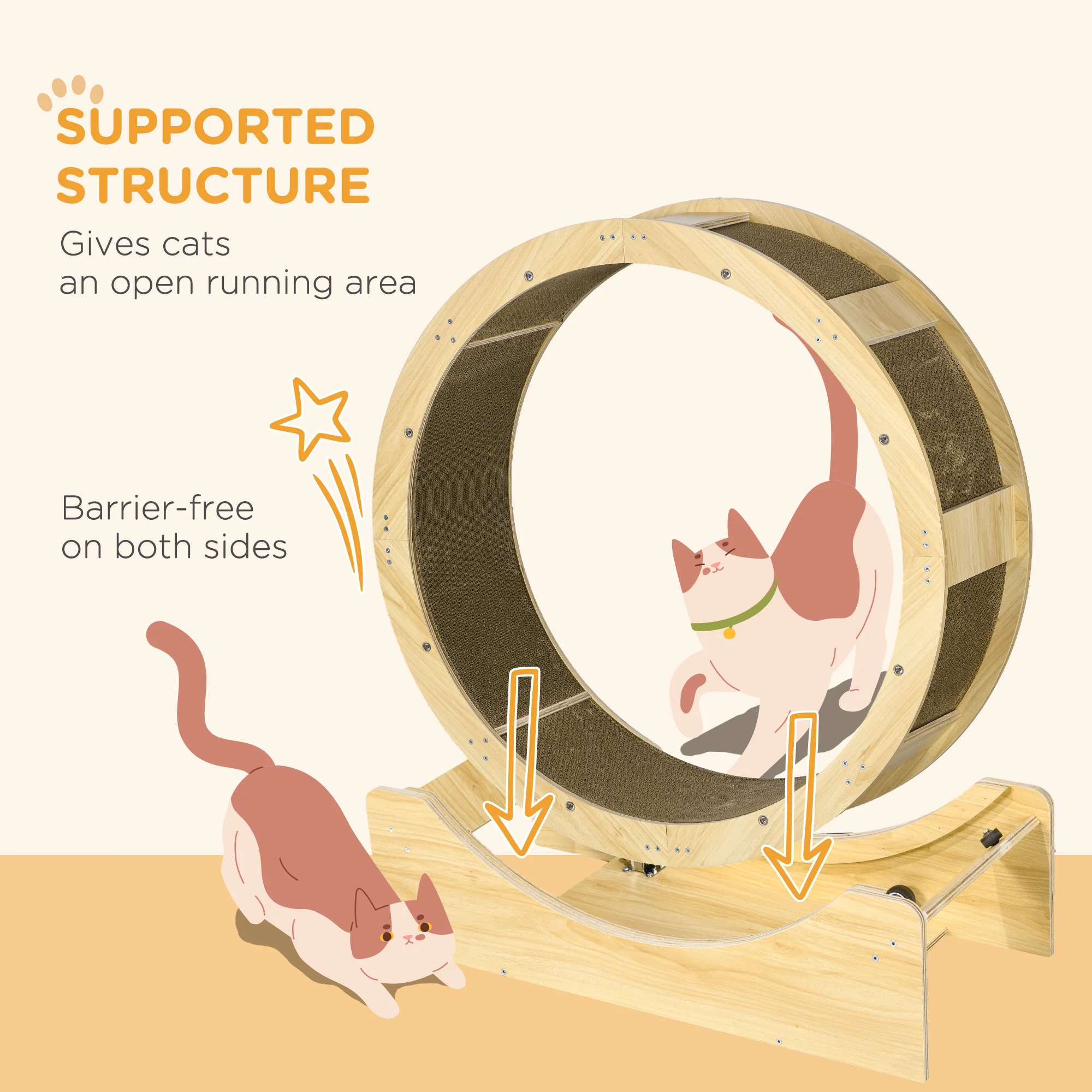 PawHut Cat Wheel With Brake, Scratching Pads For Health - Image 4