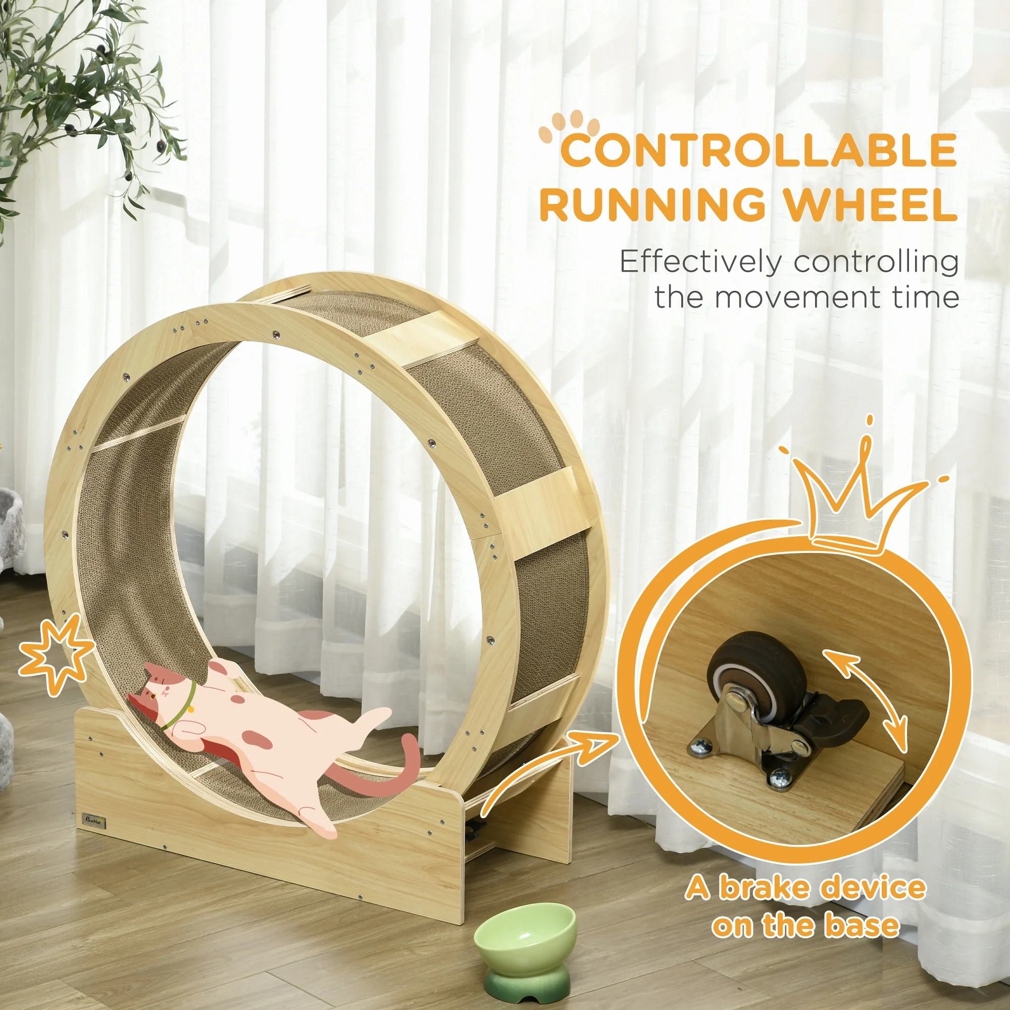 PawHut Cat Wheel With Brake, Scratching Pads For Health - Image 6