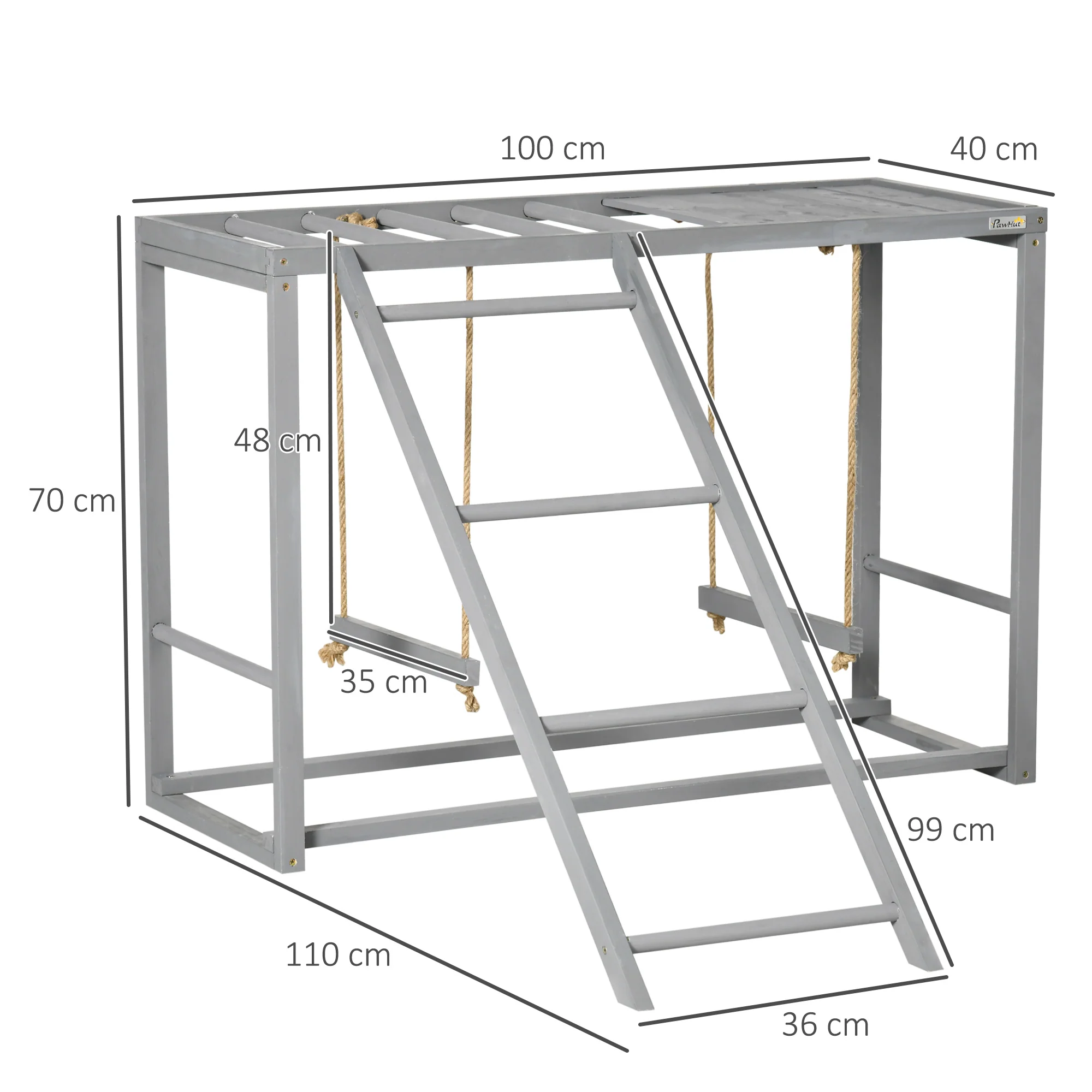 PawHut Chicken Activity Play Chicken Coop With Swing Set For 3-4 Birds, Grey - Image 5
