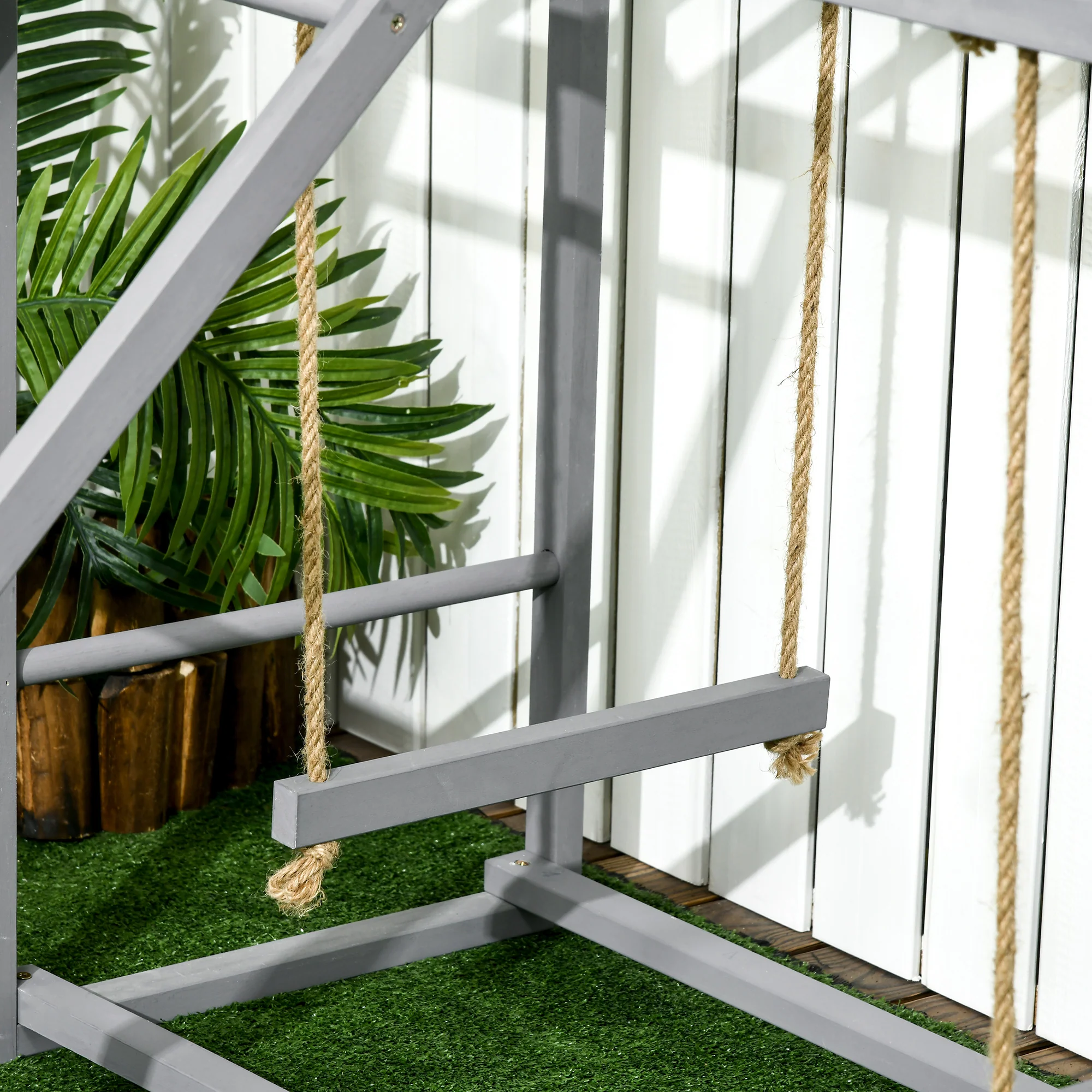 PawHut Chicken Activity Play Chicken Coop With Swing Set For 3-4 Birds, Grey - Image 8