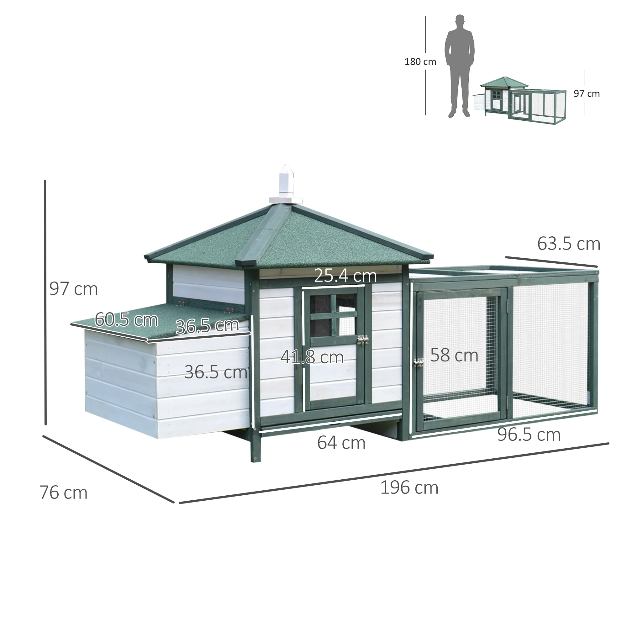 PawHut Chicken Coop Hen Poultry House w/ Nesting Box Outdoor Run Patio Wooden - Image 5