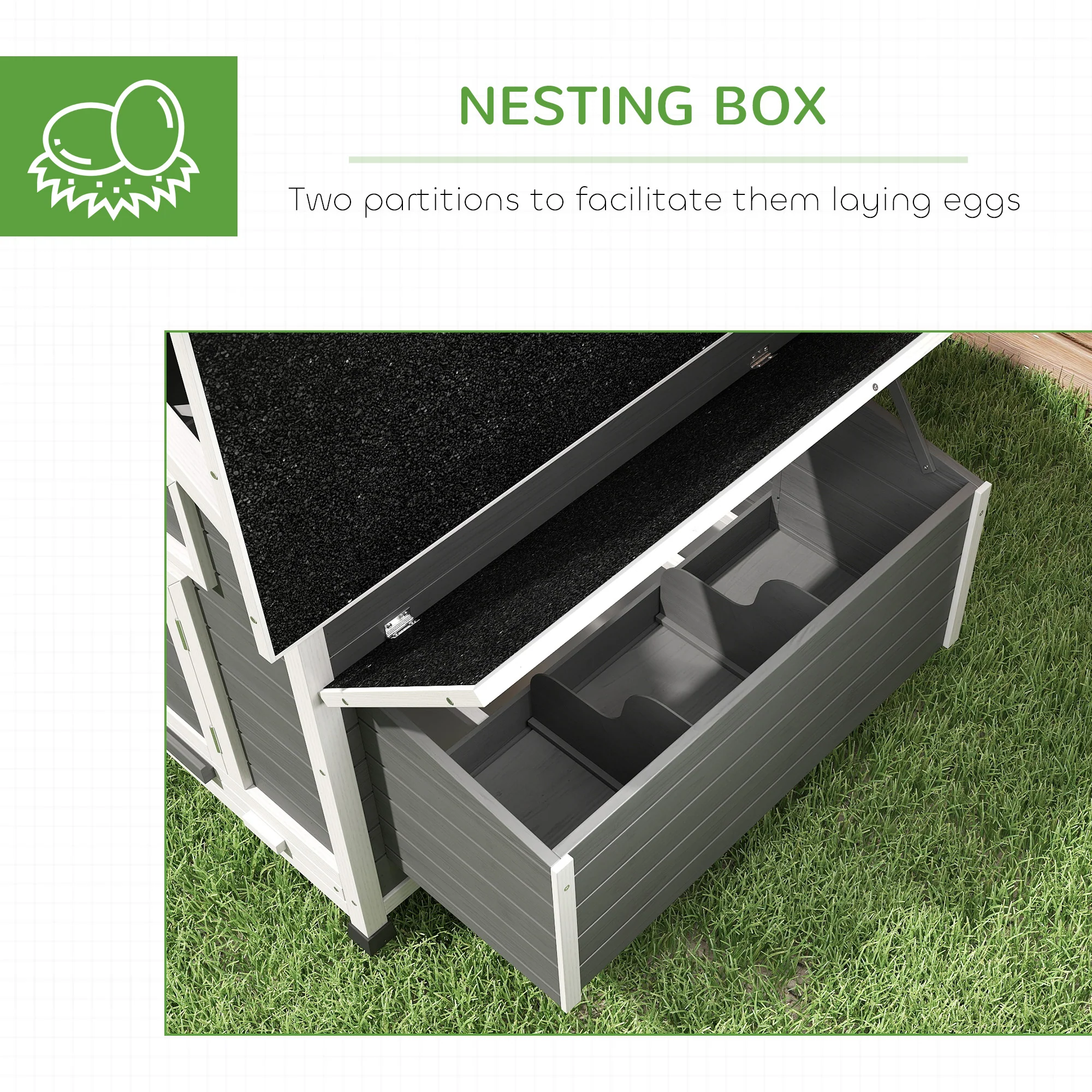 PawHut Chicken Coop With Nesting Box, Openable Top, Pull-Out Tray, Grey - Image 6