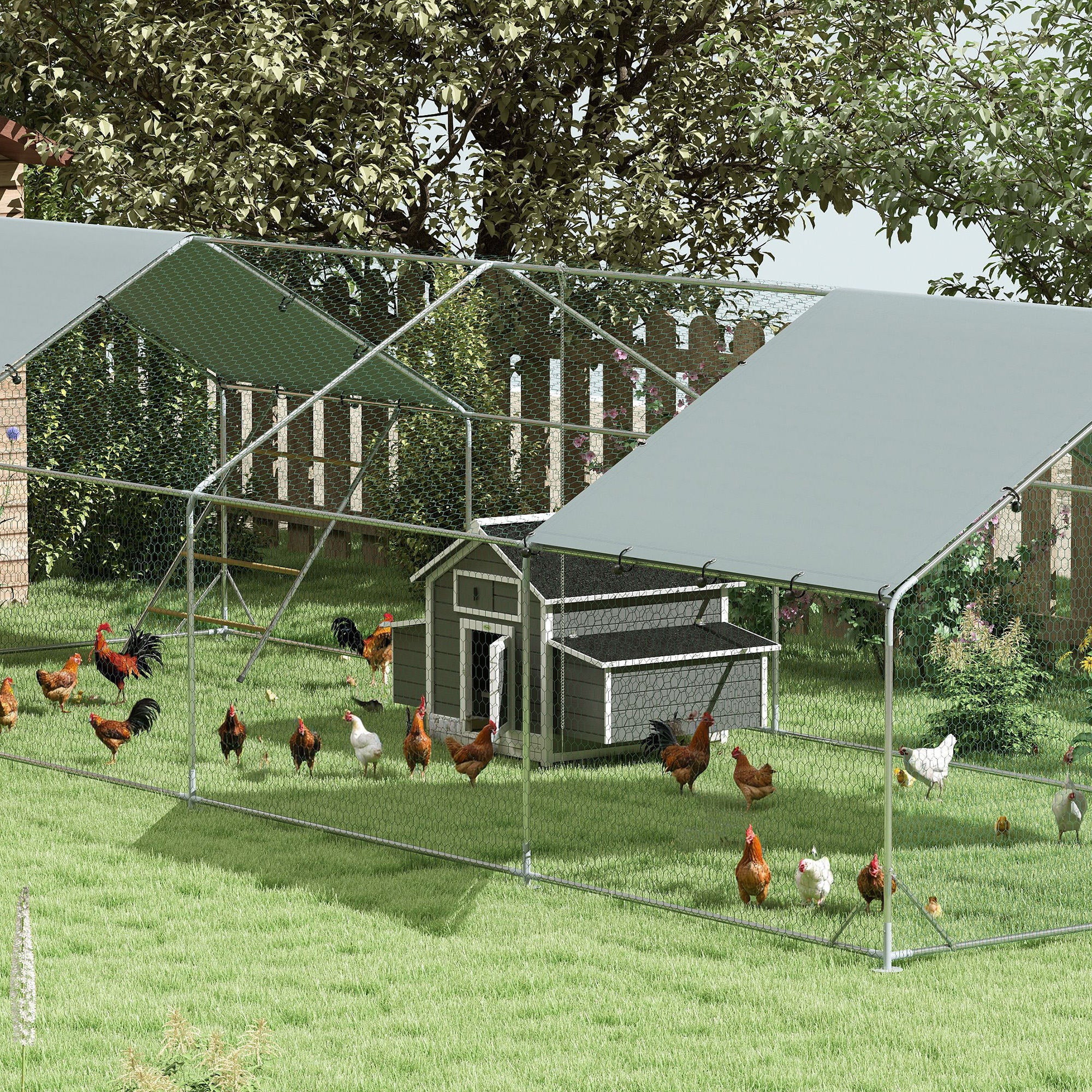 PawHut Chicken Coop With Nesting Box, Openable Top, Pull-Out Tray, Grey - Image 8