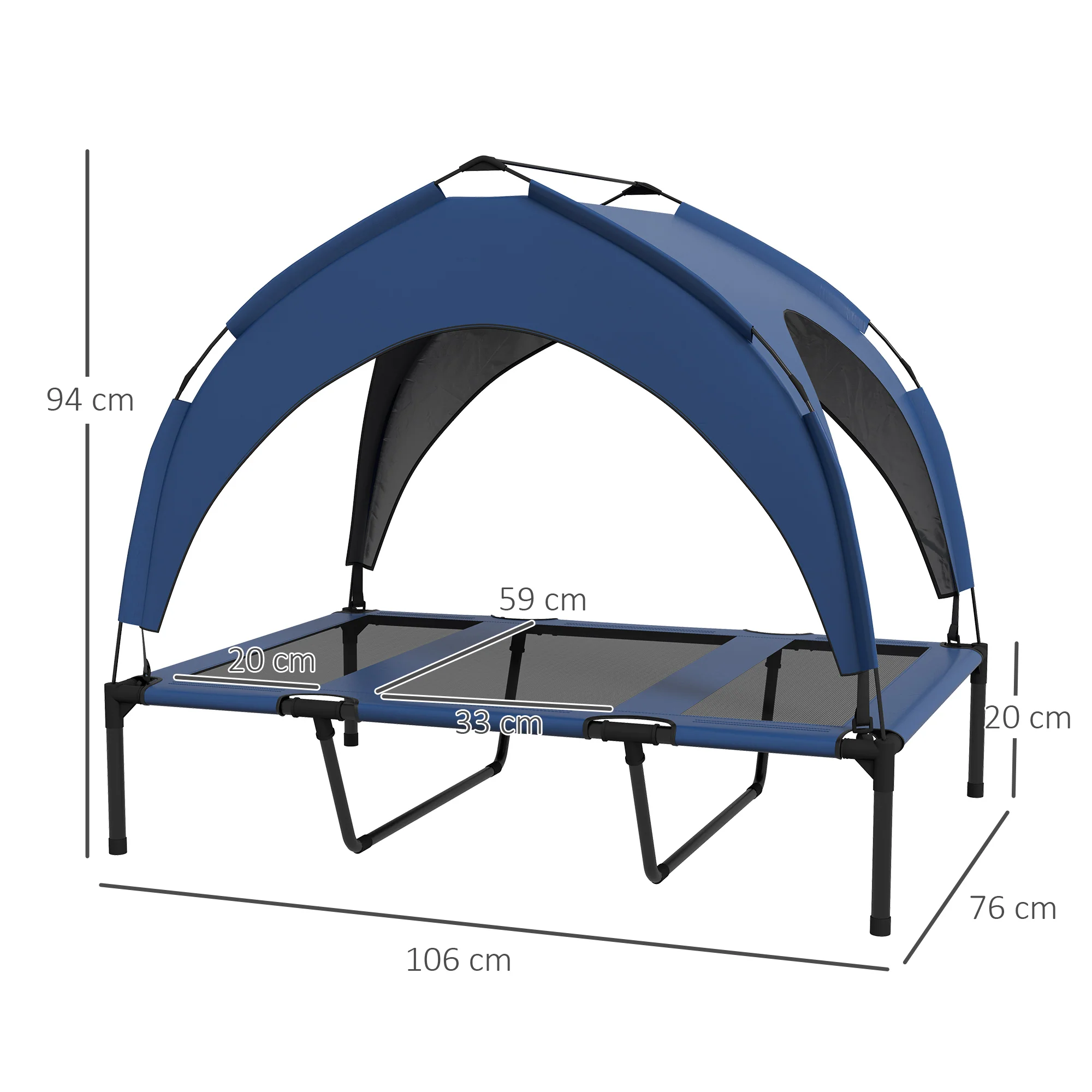 PawHut Cooling Raised Dog Bed w/ Breathable Mesh, for L Dogs - Dark Blue - Image 5