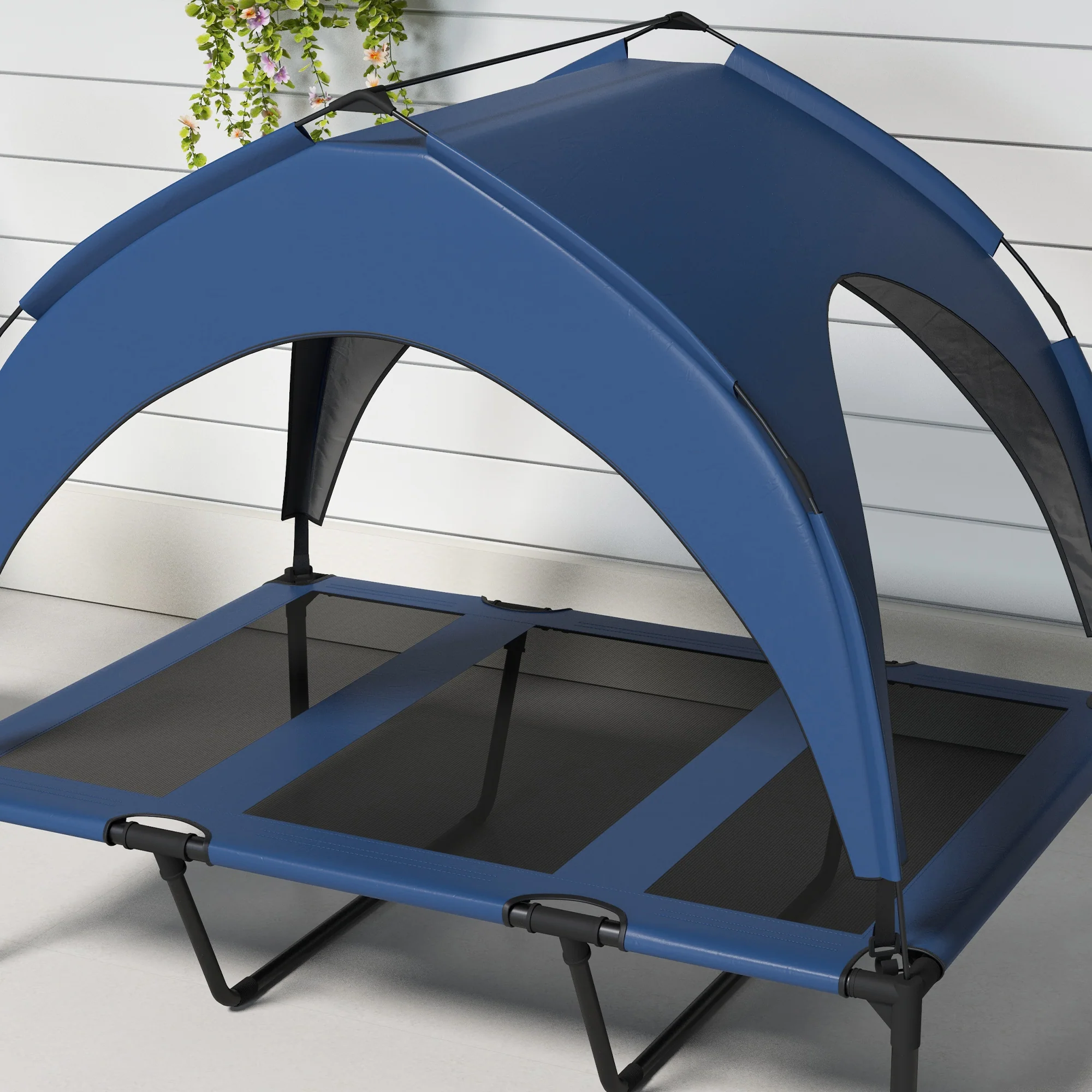 PawHut Cooling Raised Dog Bed w/ Breathable Mesh, for L Dogs - Dark Blue - Image 8