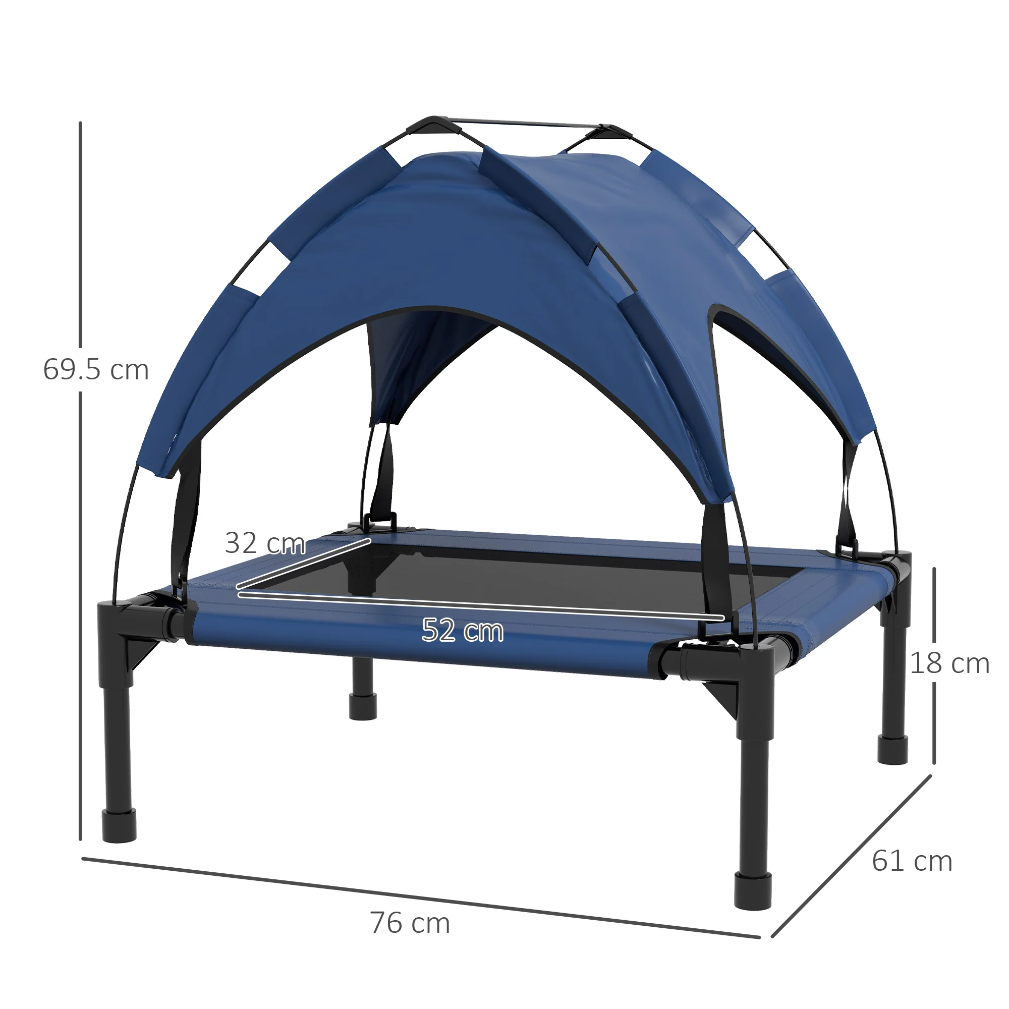 PawHut Cooling Raised Dog Bed w/ Breathable Mesh, for S, M Dogs - Dark Blue - Image 5