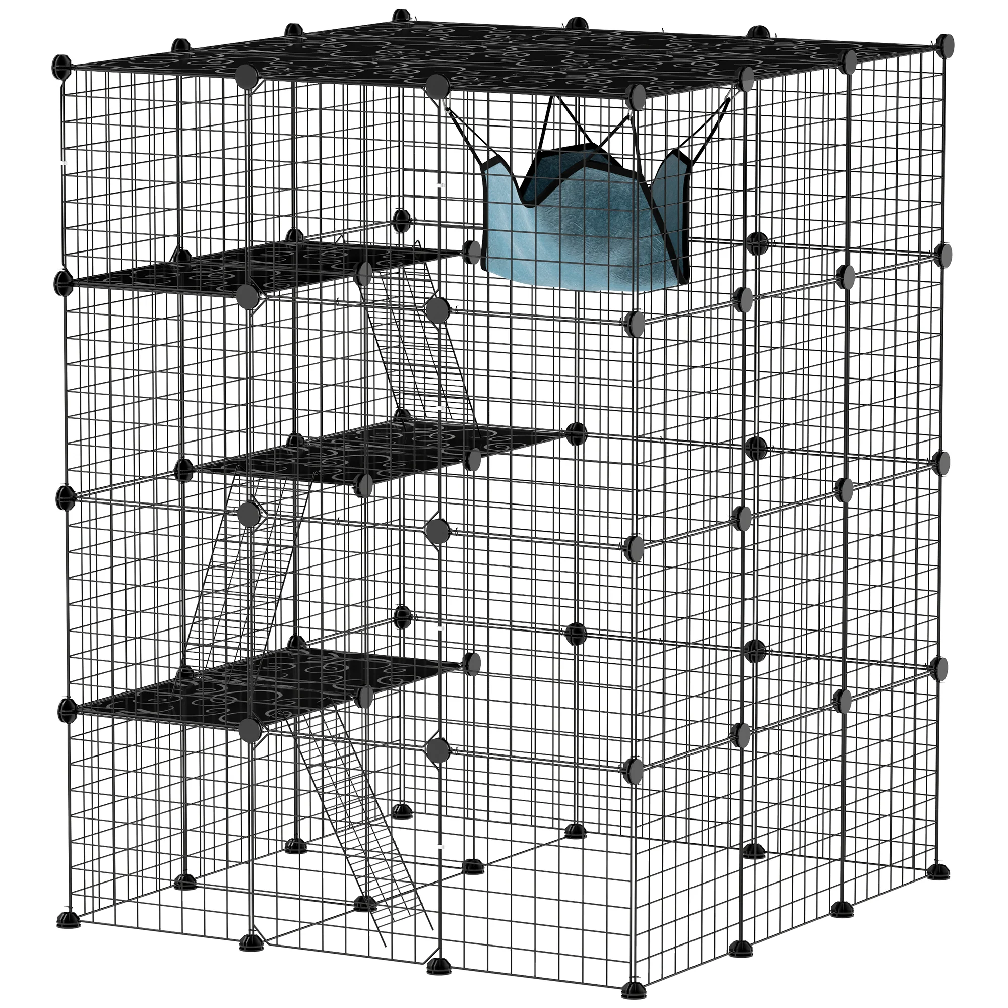 PawHut DIY 4 Tier Cat Cage Indoor With Hammock, Ramps, Doors, For 1-3 Cats
