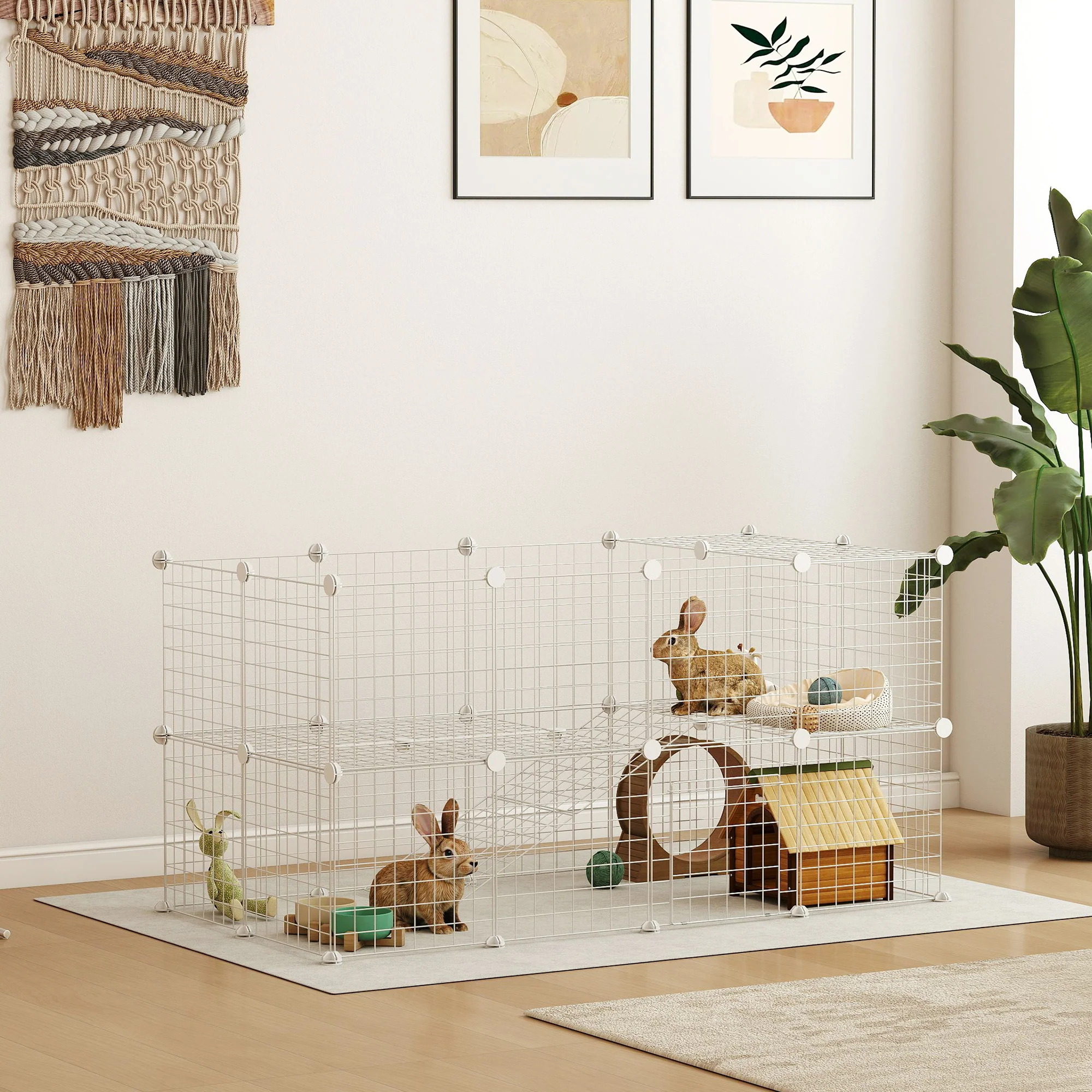 PawHut DIY Pet Playpen 36 Panel for Rabbit Chinchilla Hedgehog, White - Image 2