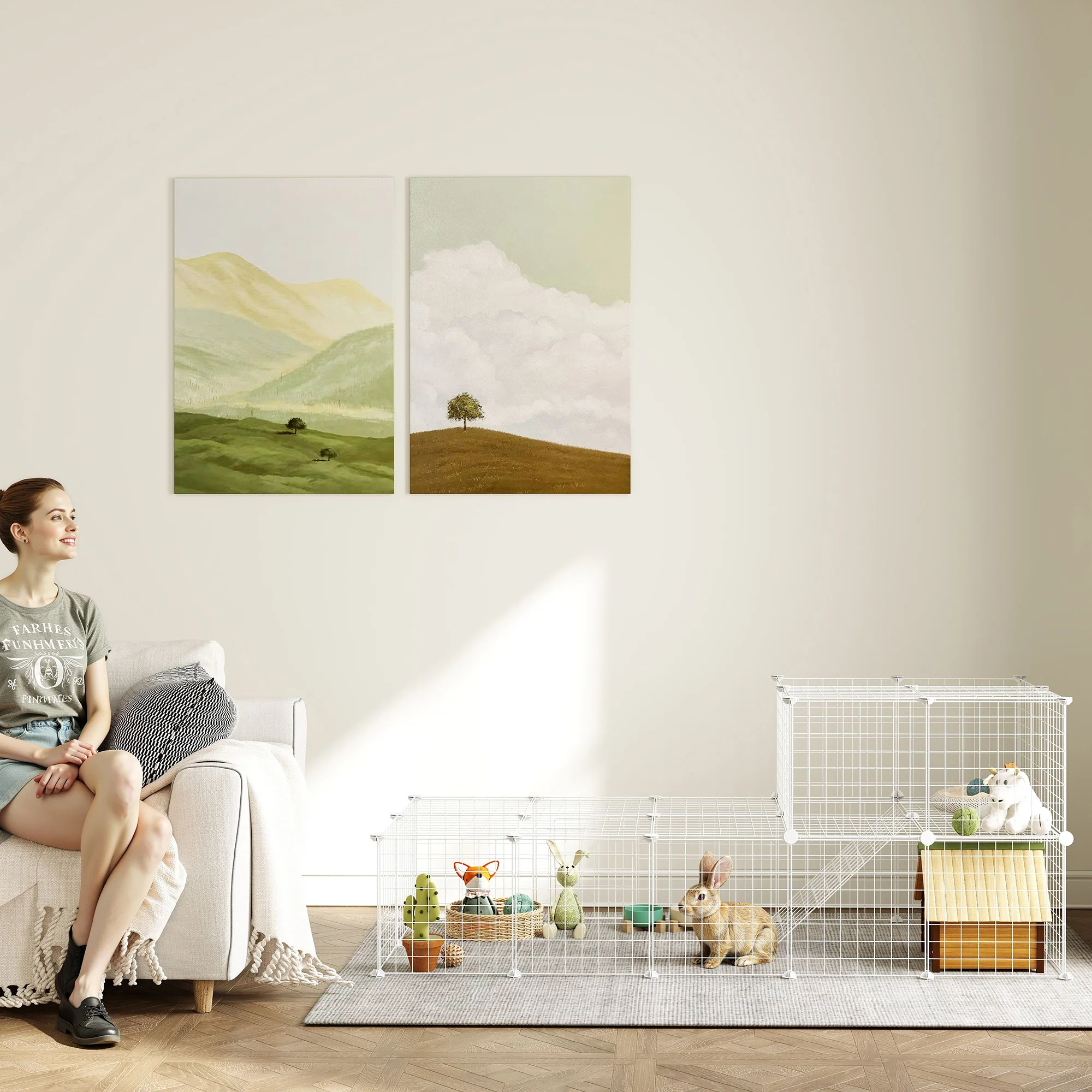 PawHut DIY Pet Playpen 36 Panel for Rabbit Chinchilla Hedgehog, White - Image 7