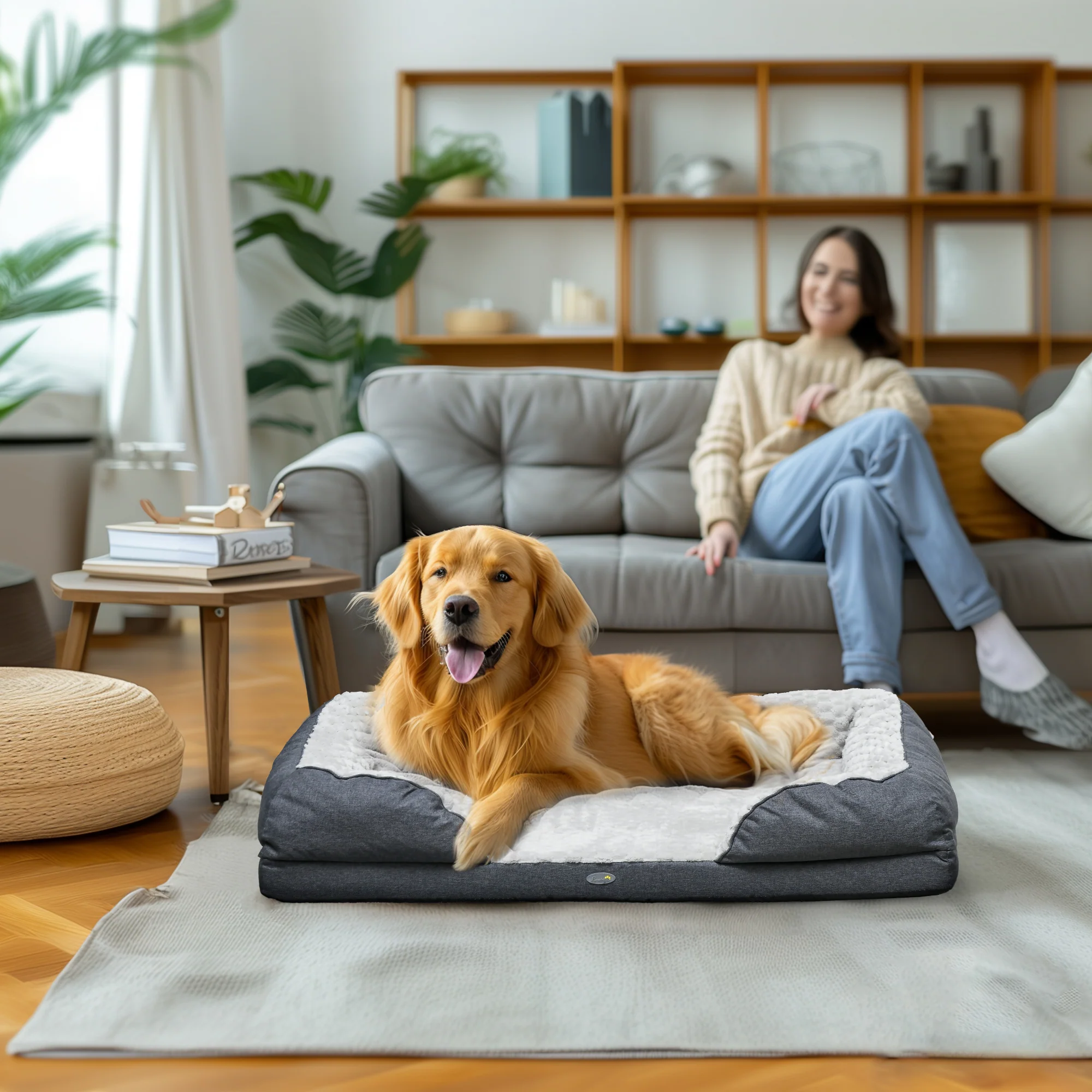 PawHut Dog Bed Calming Pet Bed Dog Mattress For Large Dogs - Charcoal Grey/Brown - Image 2