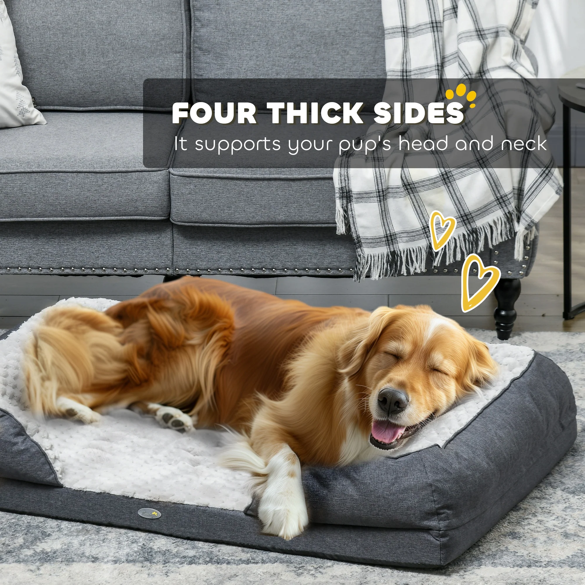 PawHut Dog Bed Calming Pet Bed Dog Mattress For Large Dogs - Charcoal Grey/Brown - Image 4