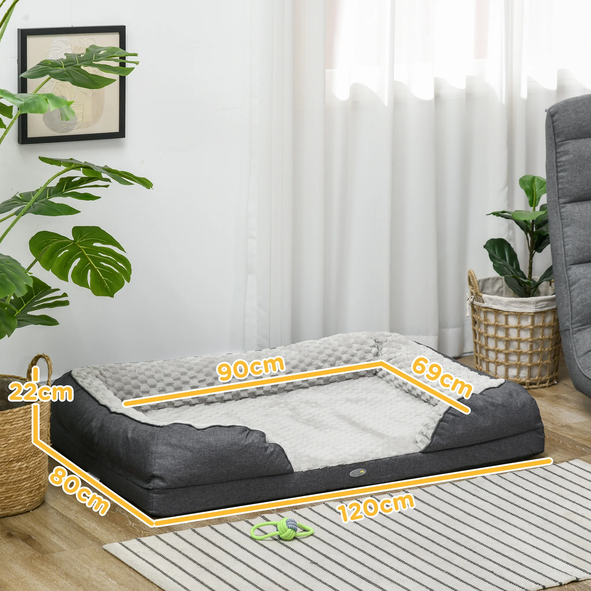 PawHut Dog Bed Calming Pet Bed Dog Mattress For Large Dogs - Charcoal Grey/Brown - Image 5