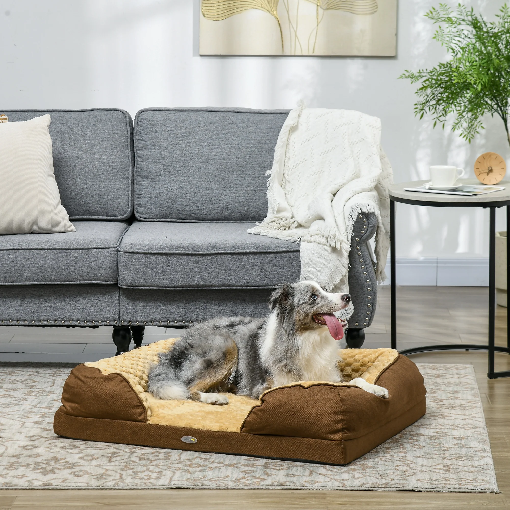 PawHut Dog Bed Calming Pet Bed Dog Mattress For Medium Dogs - Charcoal Grey/Brown - Image 11