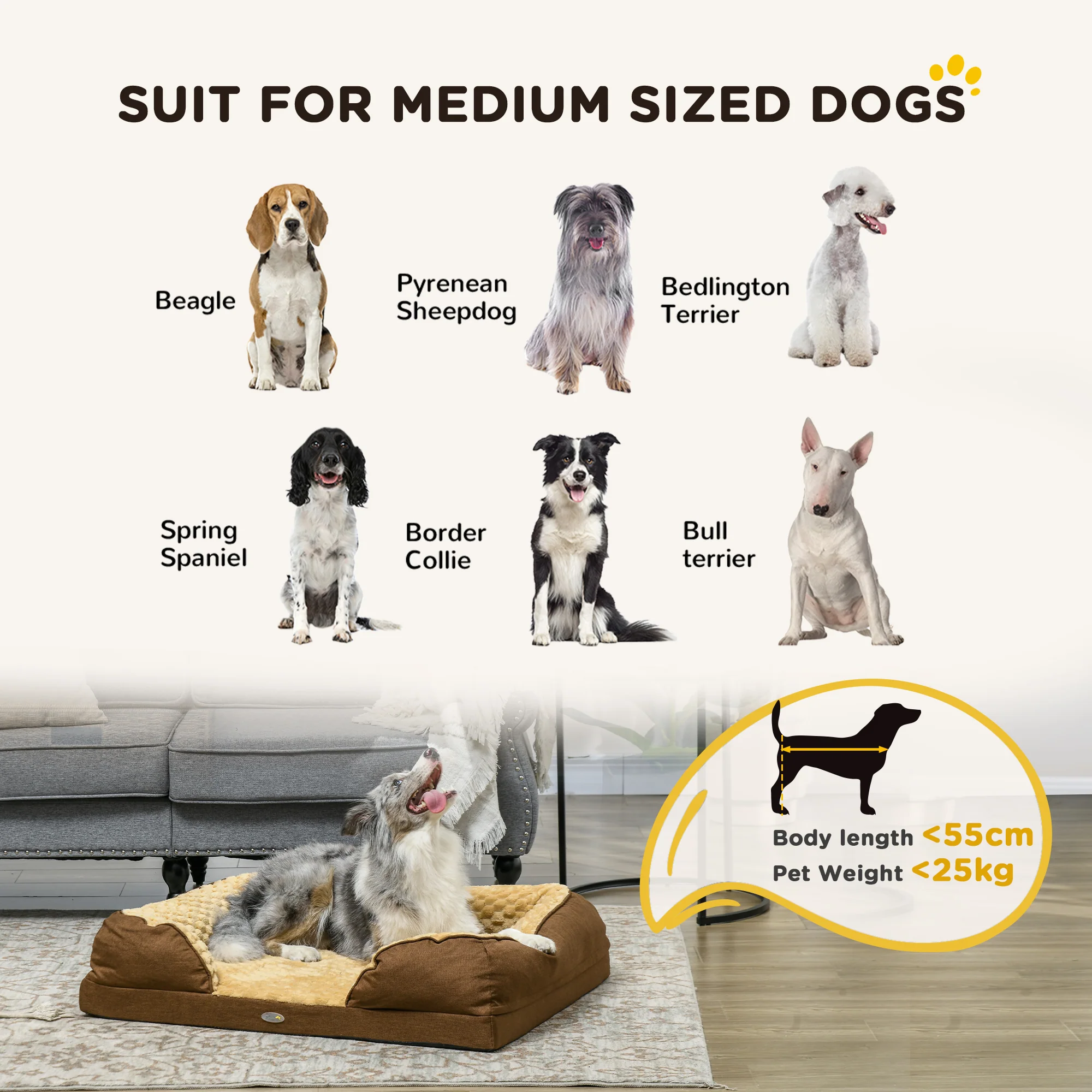 PawHut Dog Bed Calming Pet Bed Dog Mattress For Medium Dogs - Charcoal Grey/Brown - Image 12