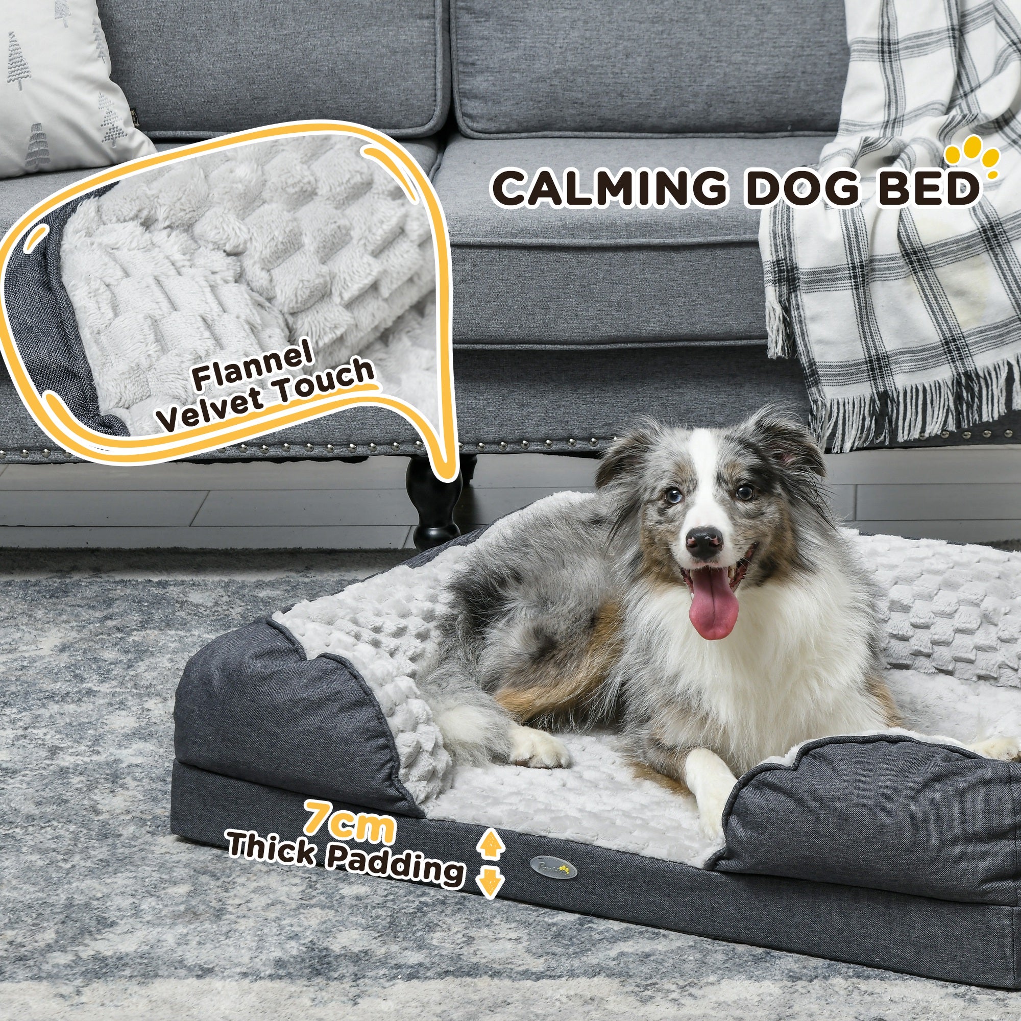 PawHut Dog Bed Calming Pet Bed Dog Mattress For Medium Dogs - Charcoal Grey/Brown - Image 6