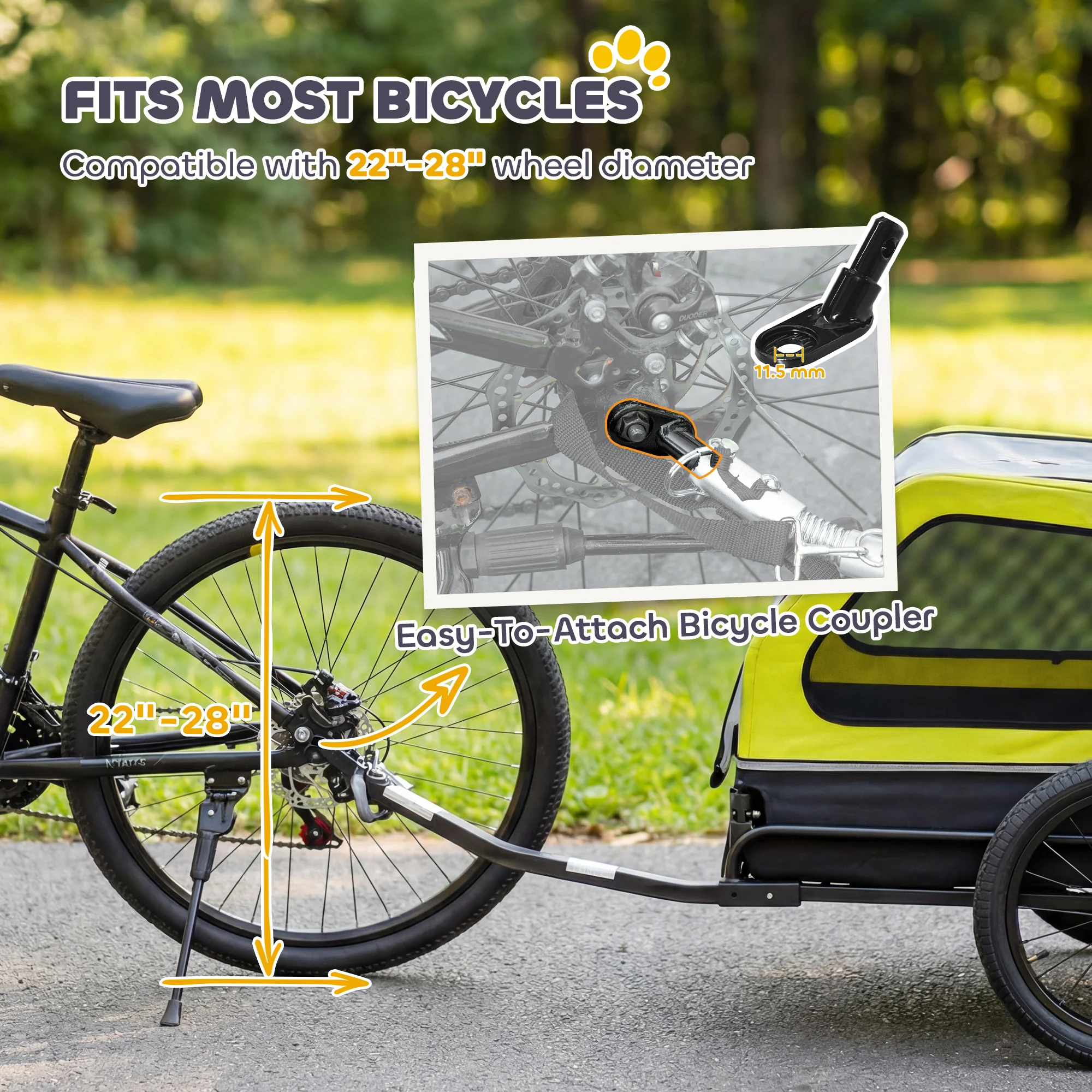 PawHut Dog Bike Trailer w/ Flip-Down Ramp Tailgate, Reflectors, Yellow - Image 6