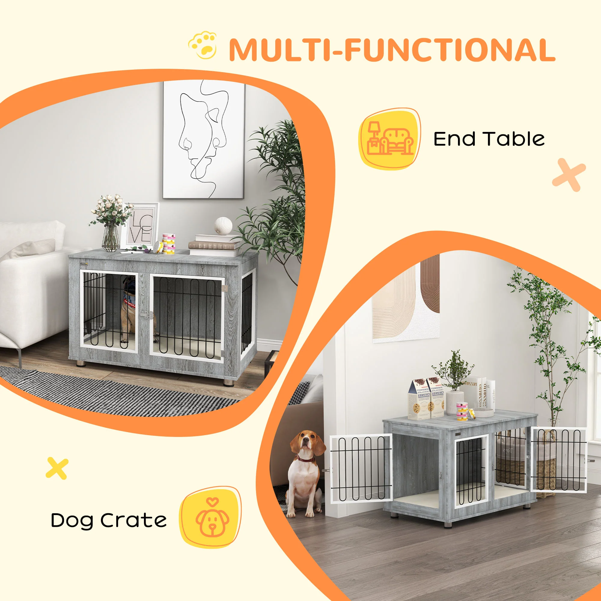 PawHut Dog Crate Furniture, Dog Crate End Table w/ Soft Cushion, Double Door - Image 4