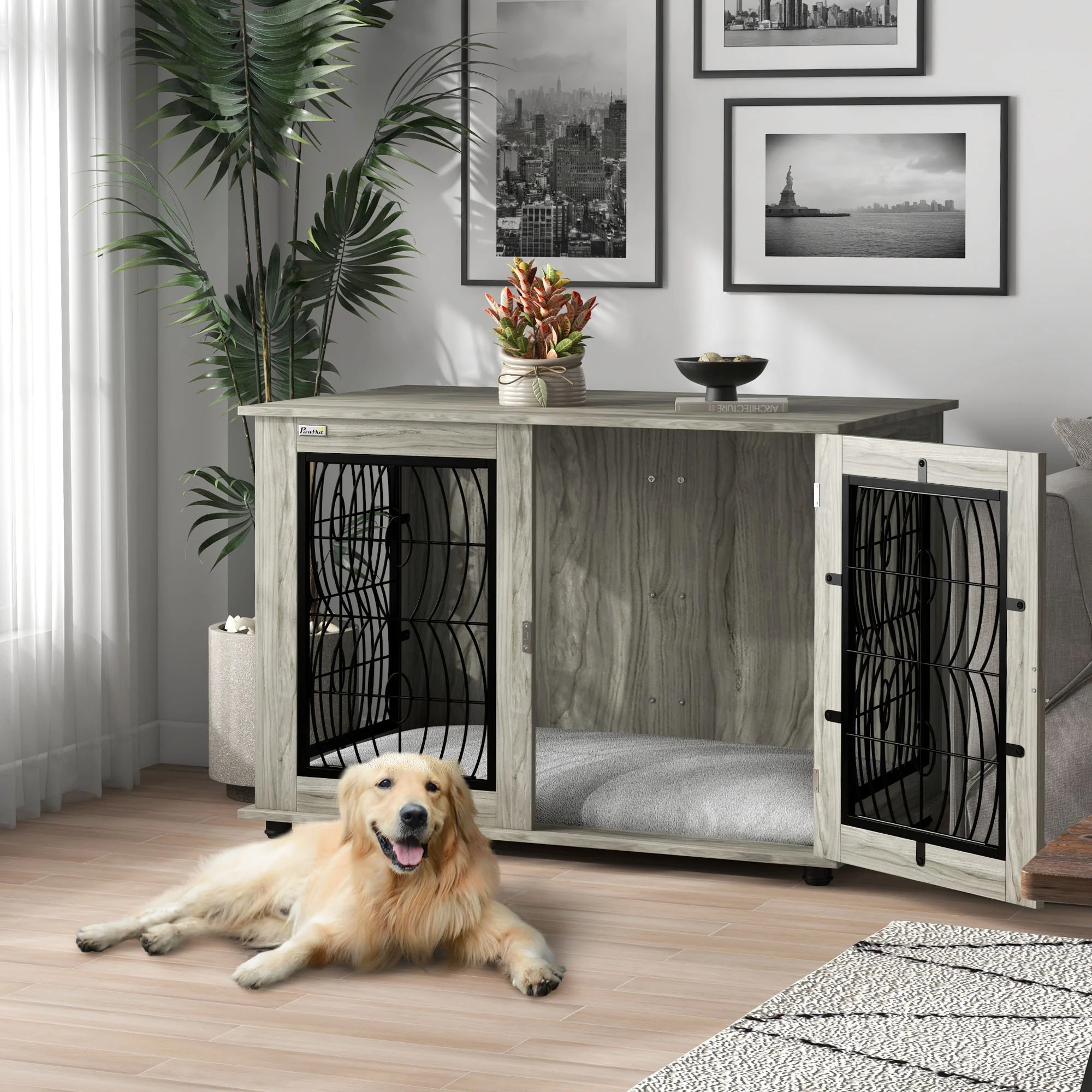 PawHut Dog Crate Furniture, End Table w/ Cushion - Image 11