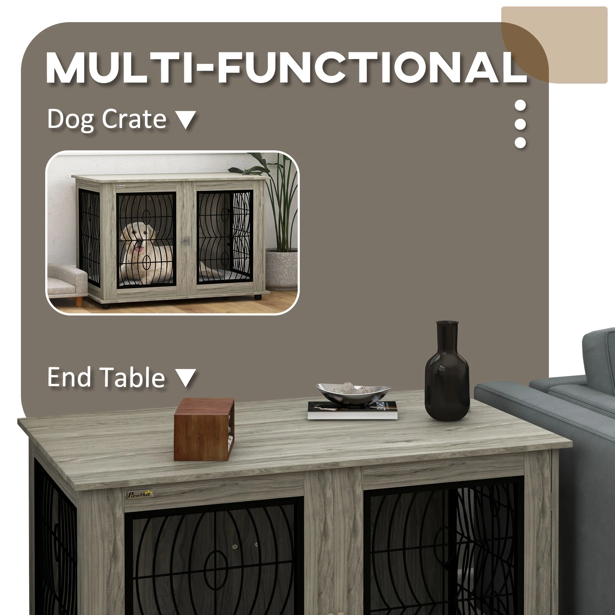 PawHut Dog Crate Furniture, End Table w/ Cushion - Image 13