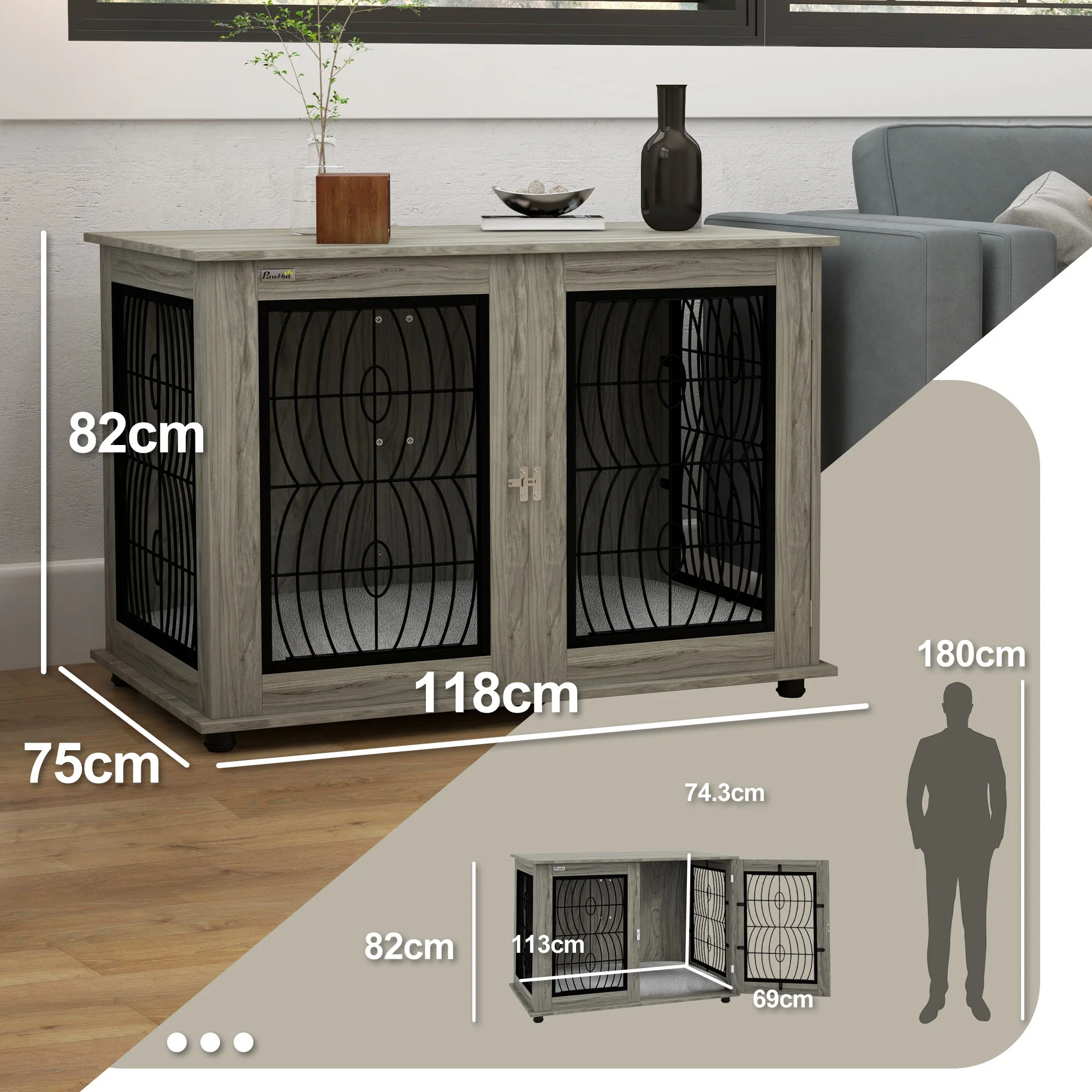 PawHut Dog Crate Furniture, End Table w/ Cushion - Image 14