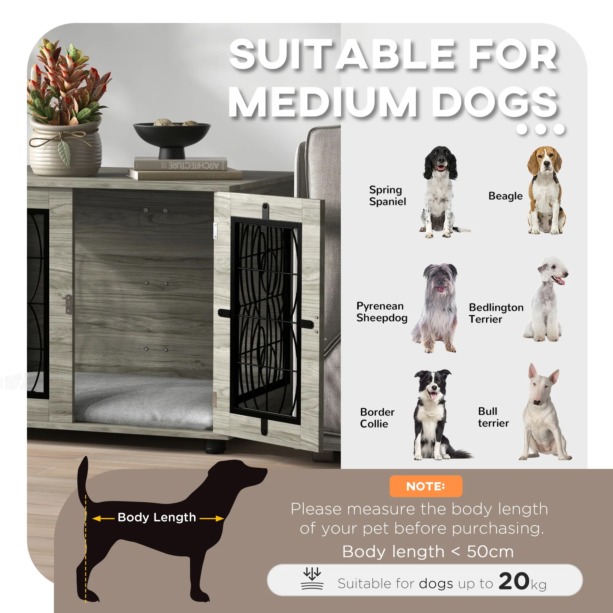 PawHut Dog Crate Furniture, End Table w/ Cushion - Image 3