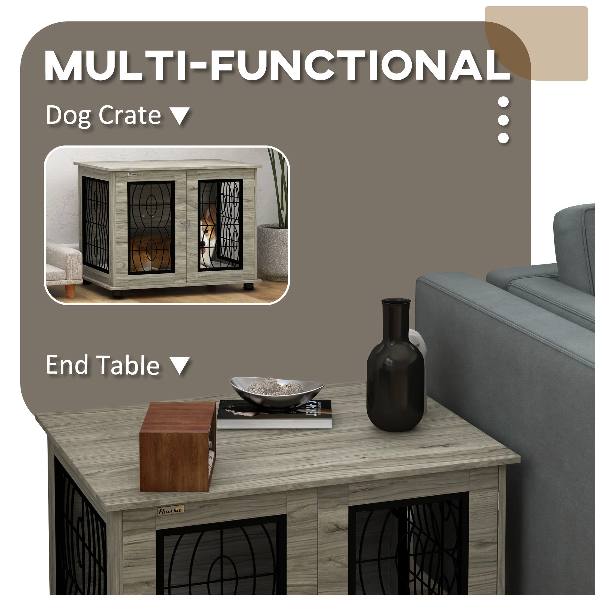 PawHut Dog Crate Furniture, End Table w/ Cushion - Image 4