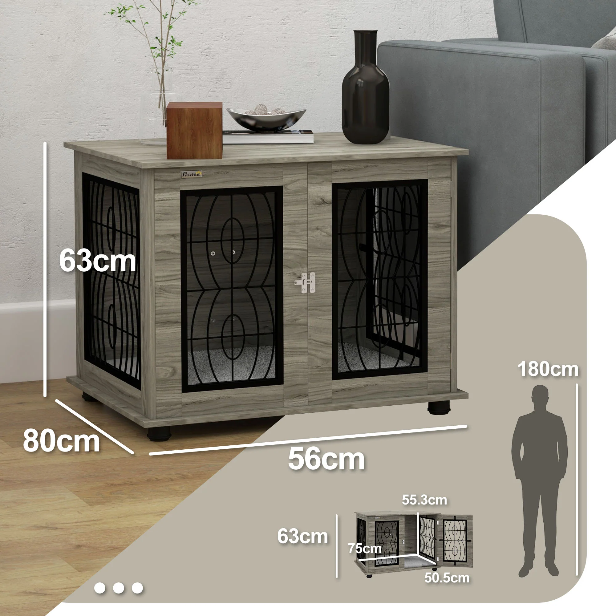 PawHut Dog Crate Furniture, End Table w/ Cushion - Image 5