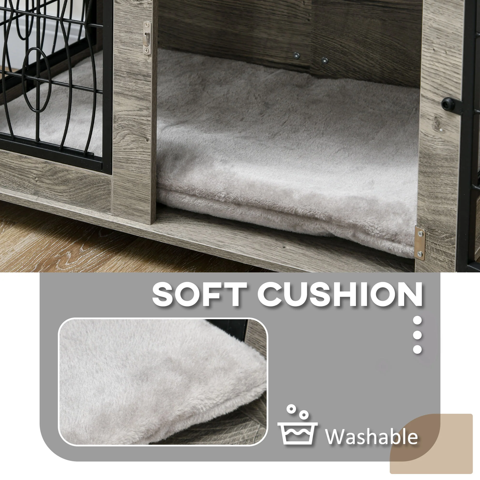 PawHut Dog Crate Furniture, End Table w/ Cushion - Image 6