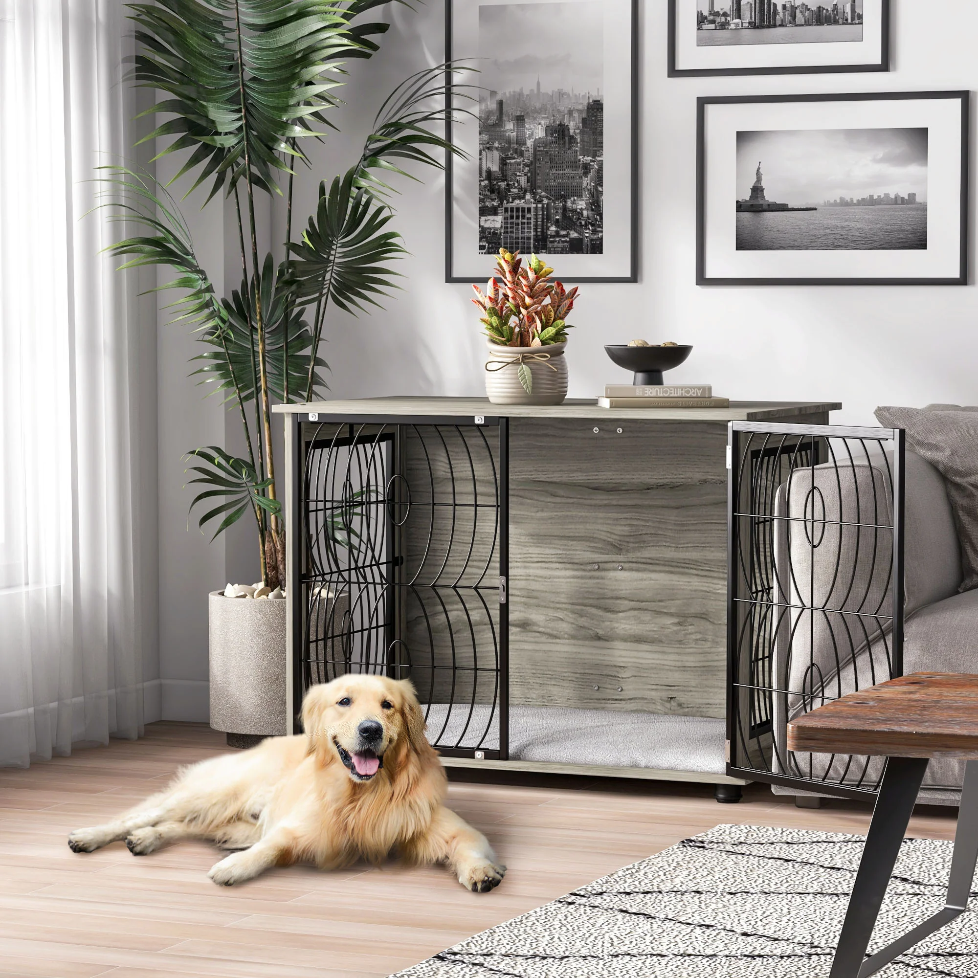 PawHut Dog Crate Furniture End Table w/ Cushion - Image 11