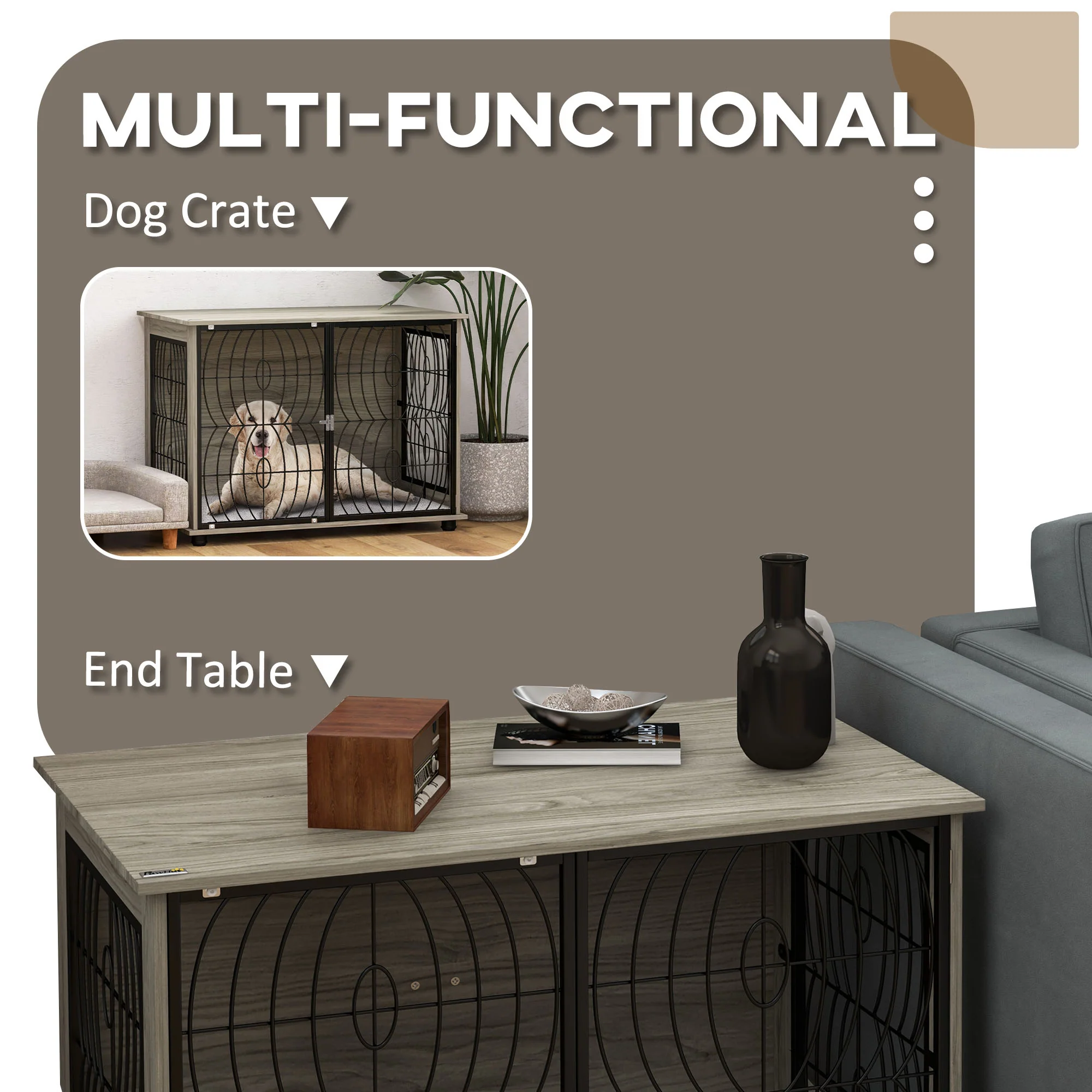 PawHut Dog Crate Furniture End Table w/ Cushion - Image 13