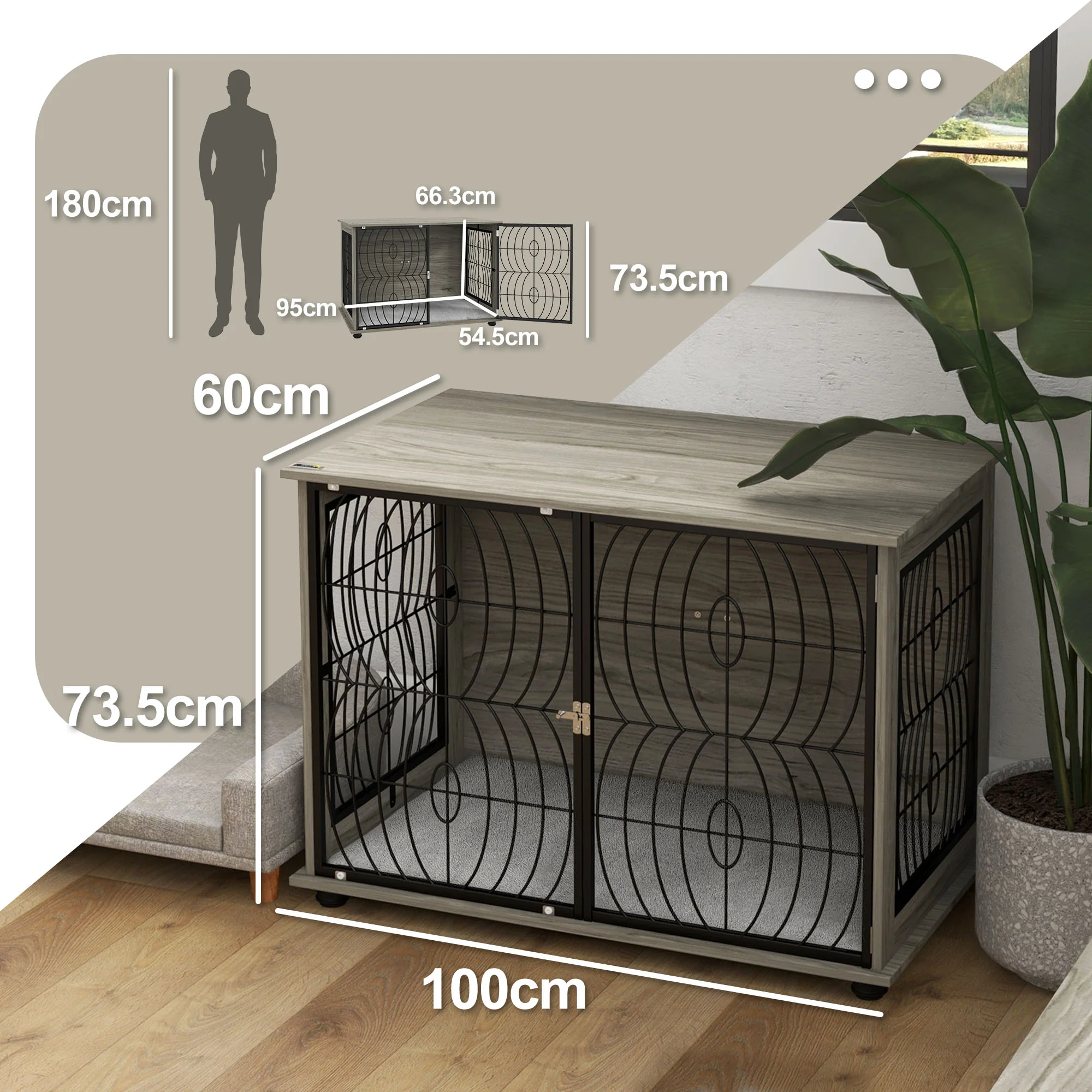 PawHut Dog Crate Furniture End Table w/ Cushion - Image 14