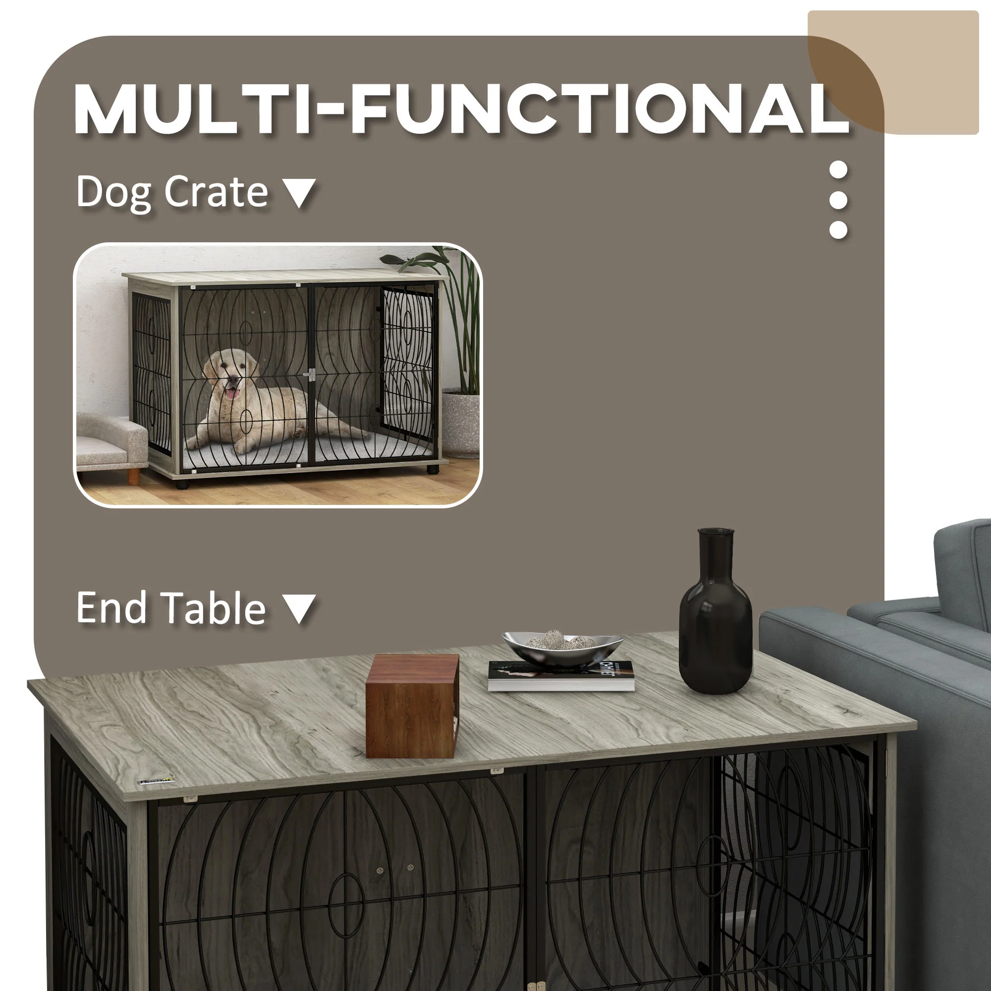 PawHut Dog Crate Furniture End Table w/ Cushion - Image 22
