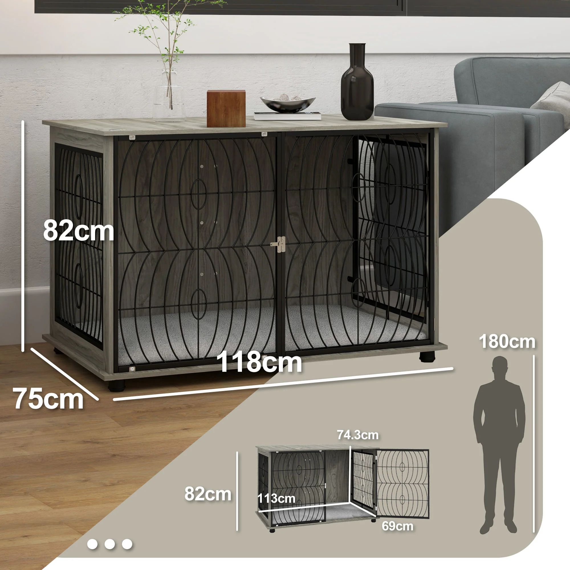 PawHut Dog Crate Furniture End Table w/ Cushion - Image 23