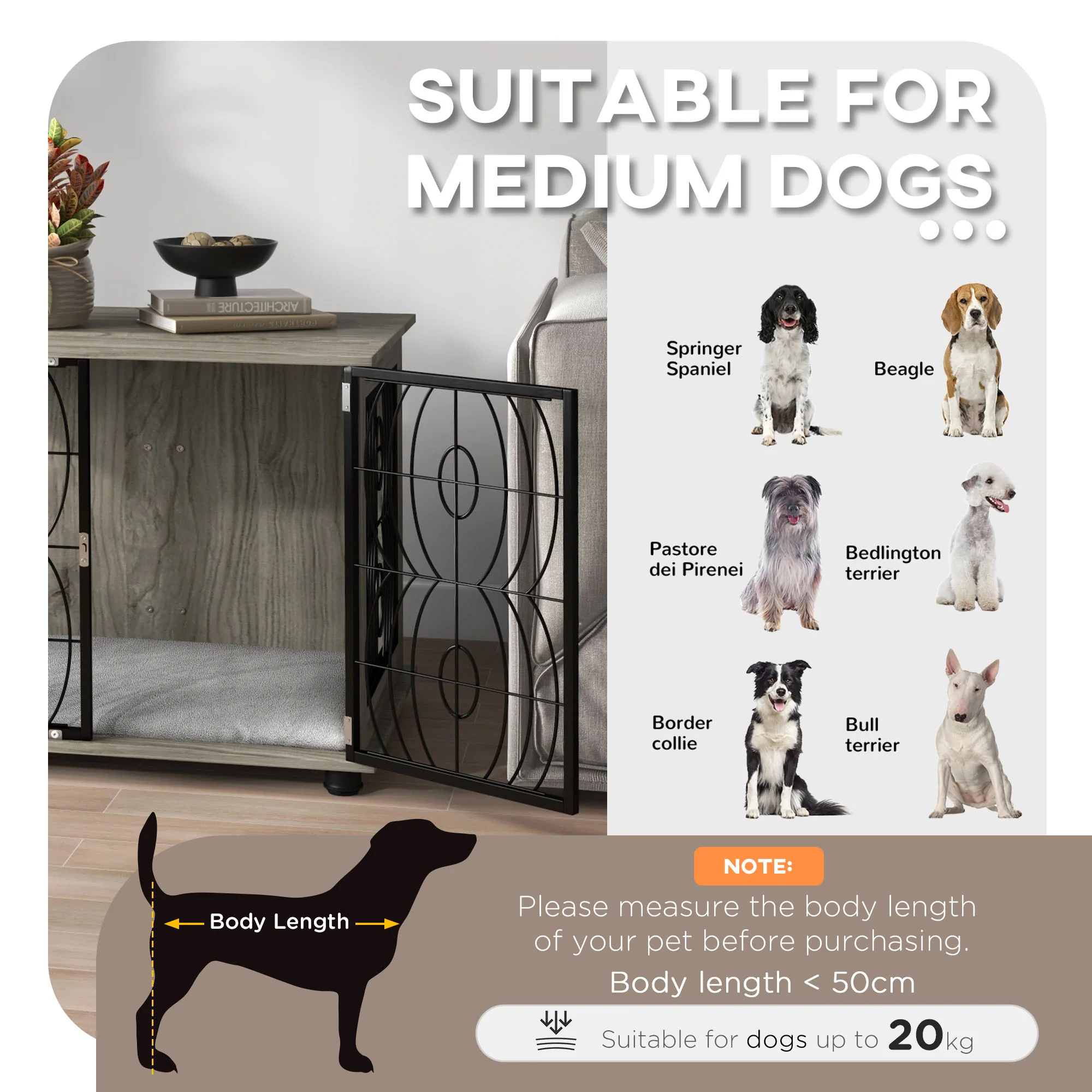 PawHut Dog Crate Furniture End Table w/ Cushion - Image 3