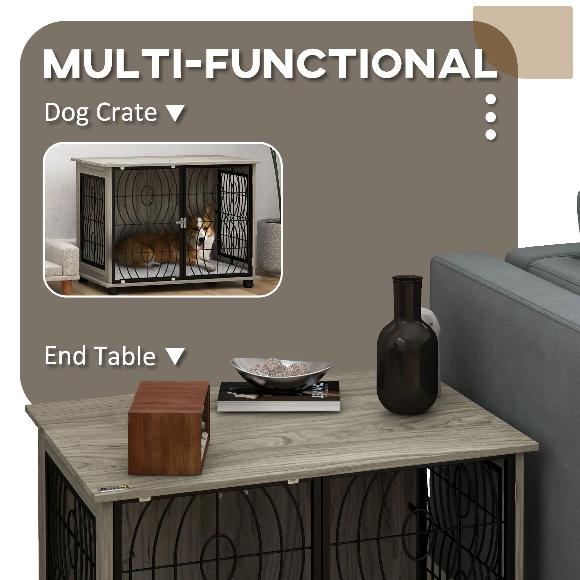 PawHut Dog Crate Furniture End Table w/ Cushion - Image 4