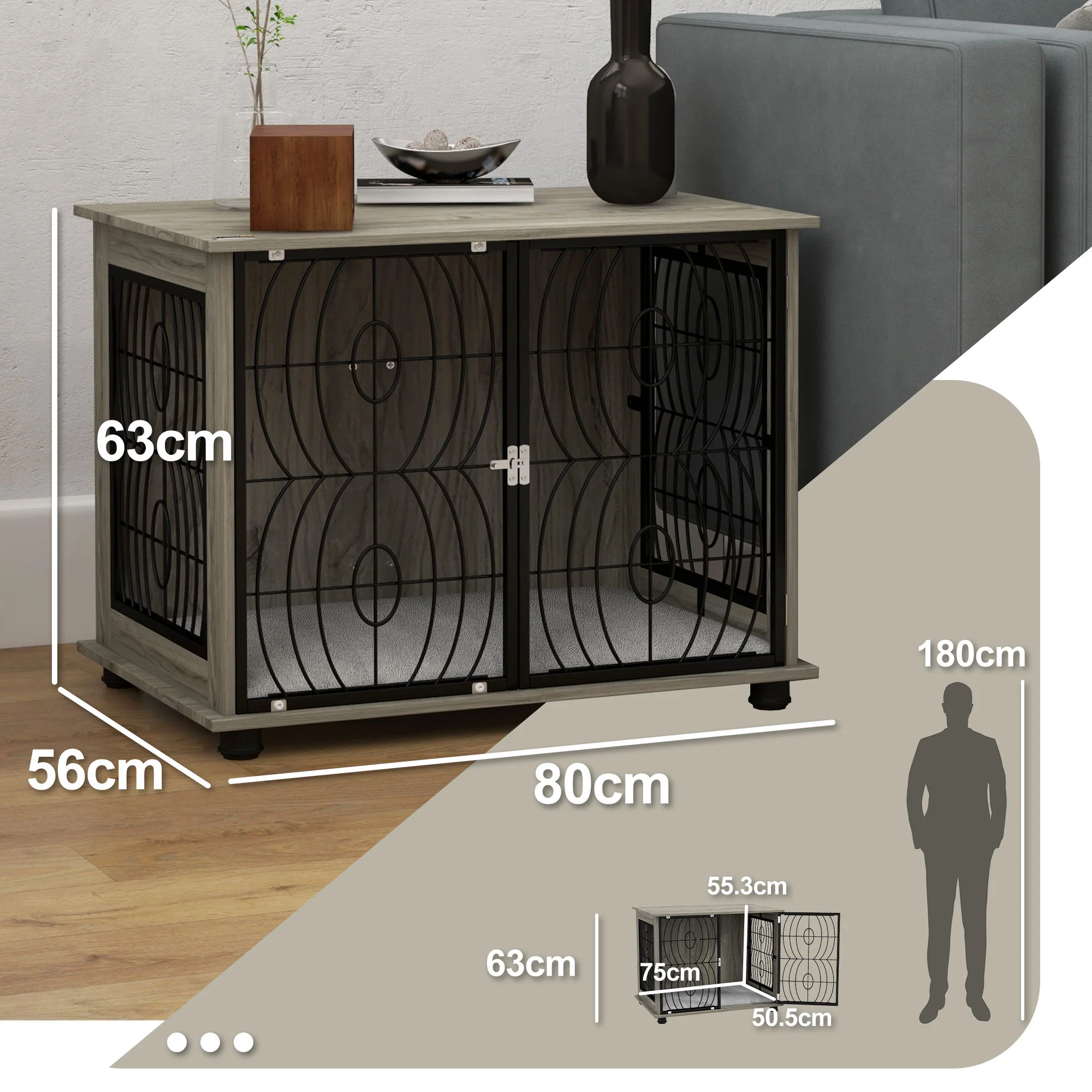 PawHut Dog Crate Furniture End Table w/ Cushion - Image 5