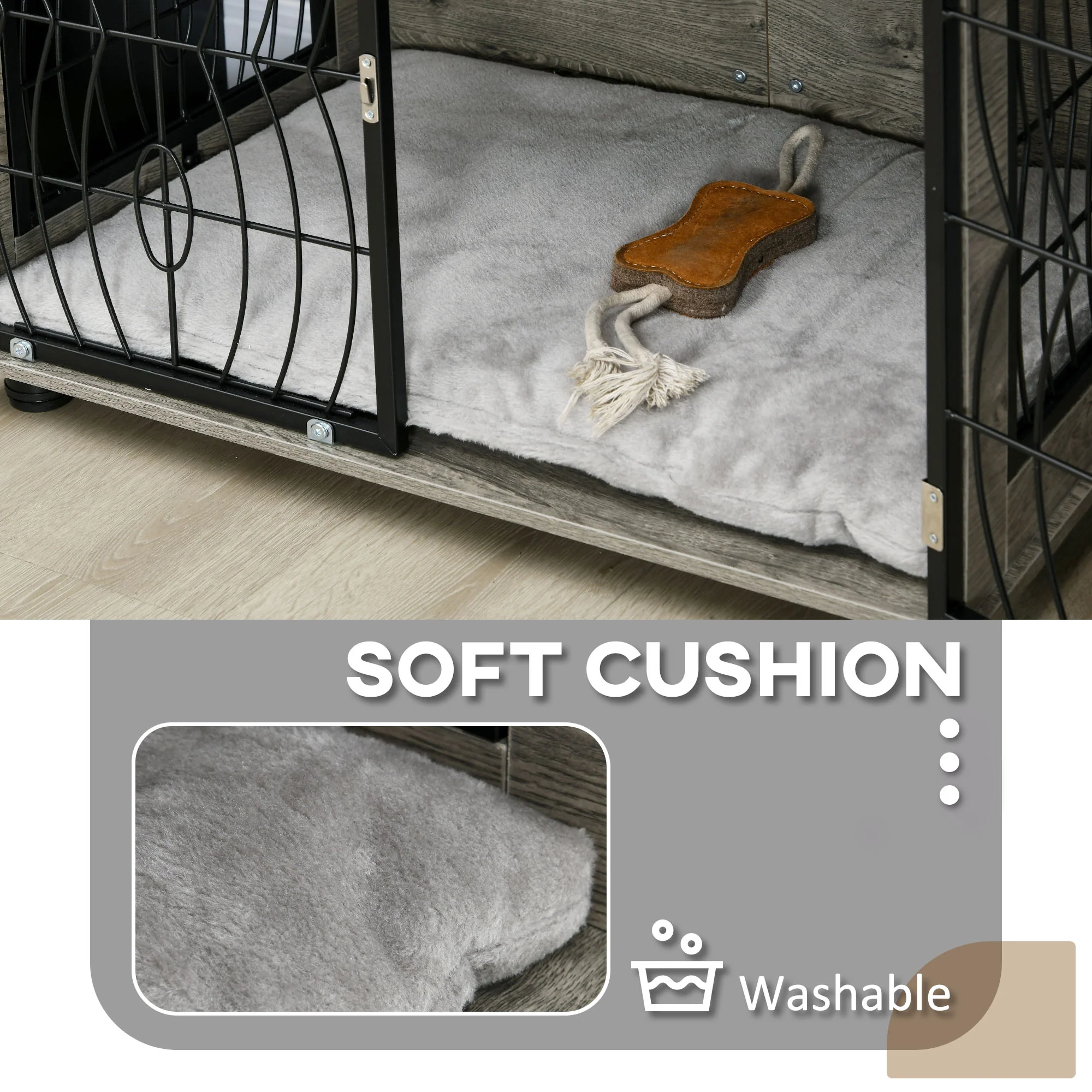 PawHut Dog Crate Furniture End Table w/ Cushion - Image 6