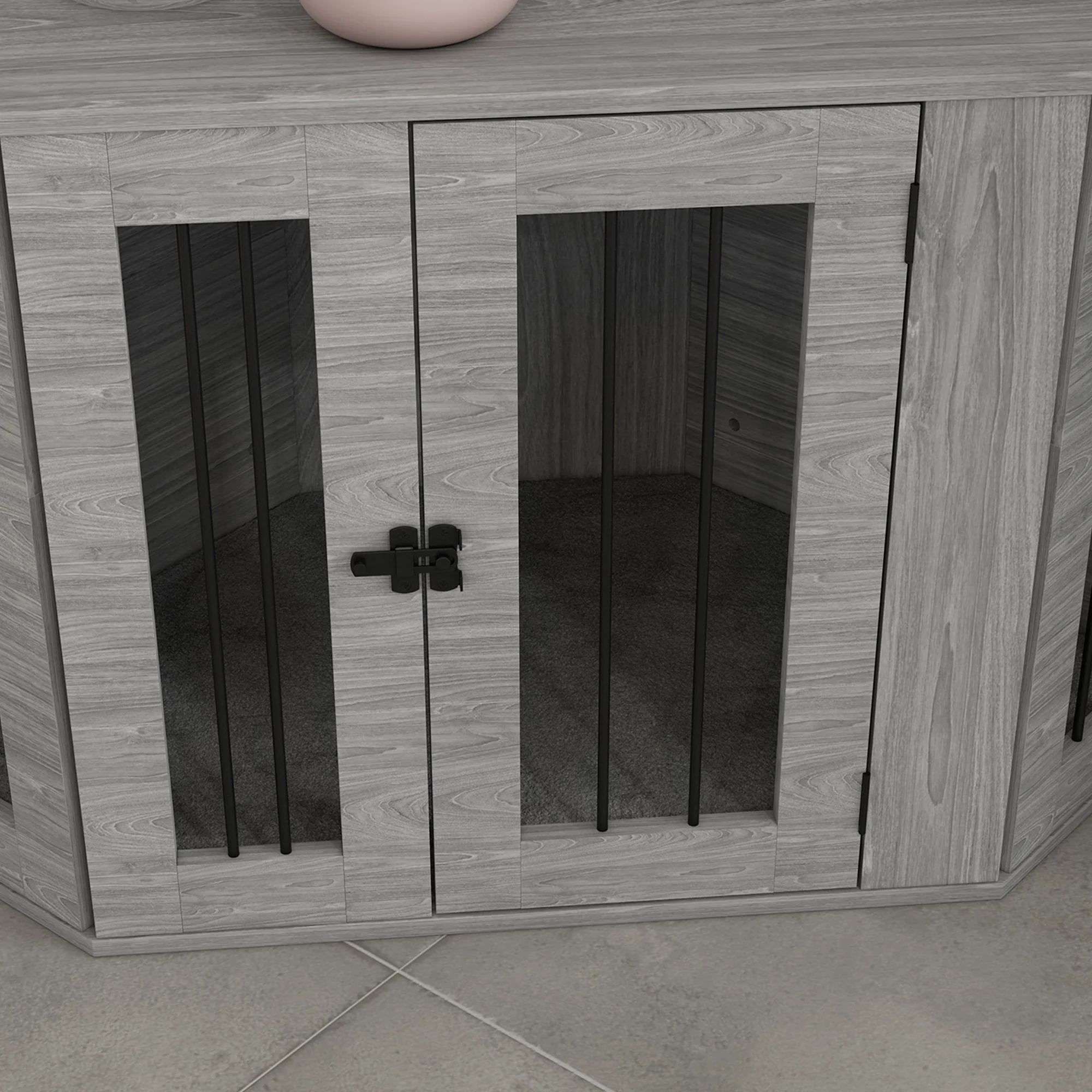 PawHut Dog Crate Furniture for Medium Dogs w/ Cushion, Large Door - Grey - Image 8