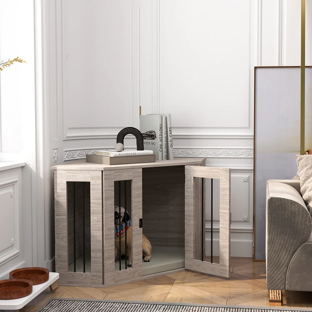 PawHut Dog Crate Furniture w/ Cushion, Door - Walnut Brown - Image 17