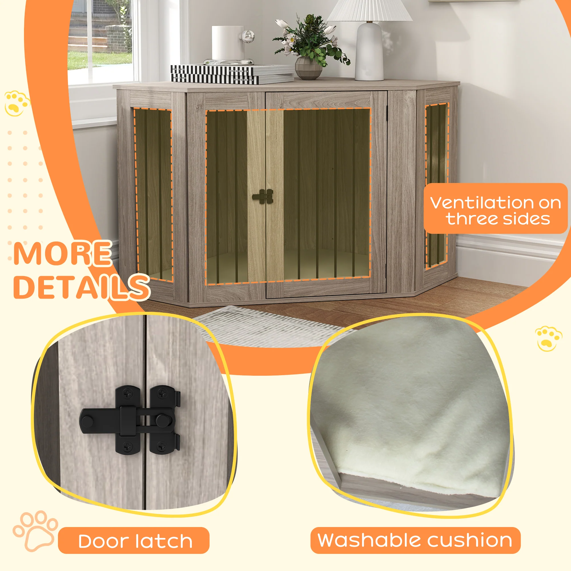 PawHut Dog Crate Furniture w/ Cushion, Door - Walnut Brown - Image 6